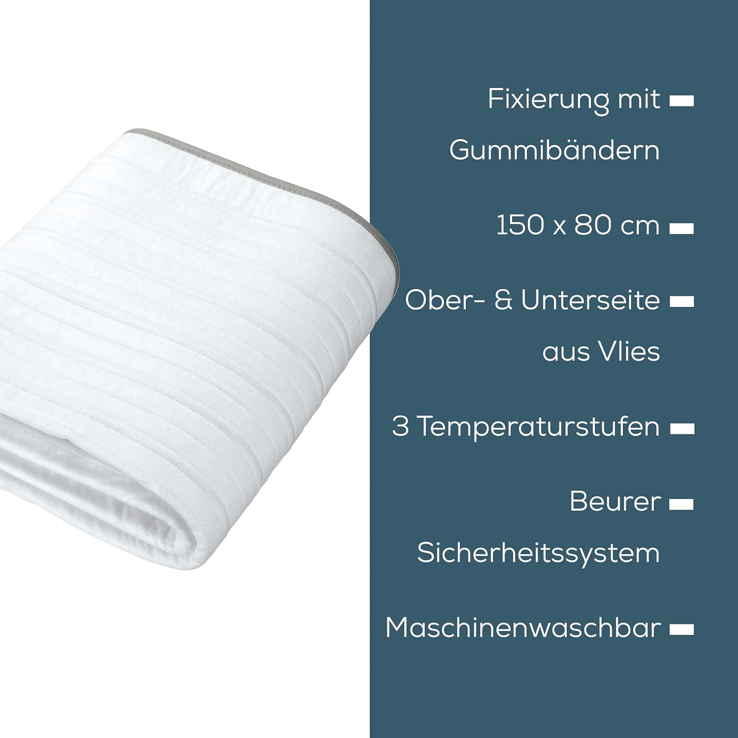 Beurer TS 17 Thermo-Unterbett, weiches Fleece-Material, rutschfest durch Fixierung mit Gummiband, 3 Temperaturstufen, 150 x 80 cm, Sicherheitssystem, abnehmbarer Schalter, maschinenwaschbar bei 30 °C, grau – Bild 6