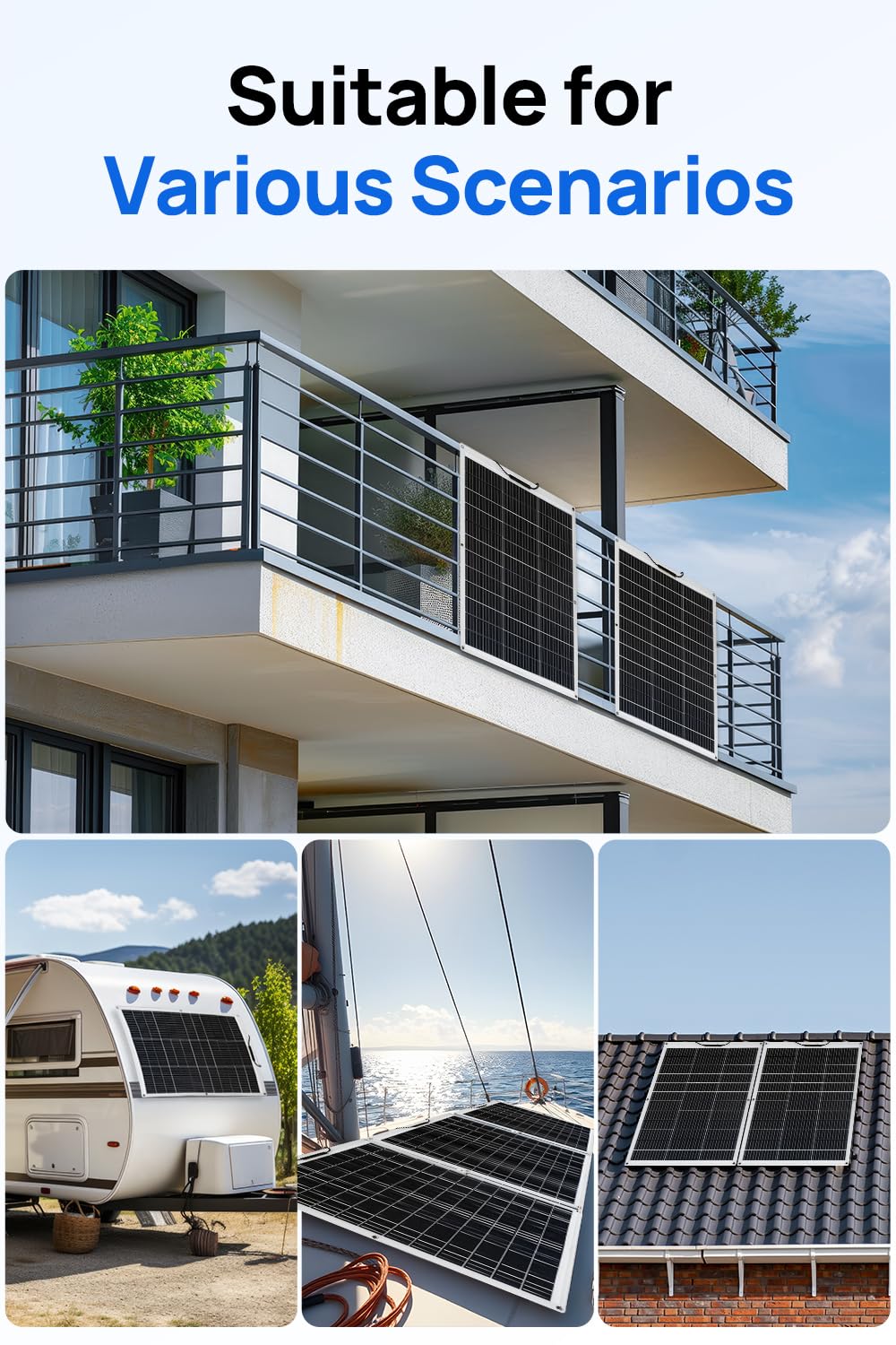 ECO-WORTHY 260 W Solarpanel flexibel 12 V (130 W x 2 Stück) Glasfasermaterial 12BB Monozelle 23 % hohe Umwandlung für Balkonkraftwerk, Wohnmobil, Wohnmobil, Boot, Dach, Camping, Yacht, 12 V Batterie – Bild 3