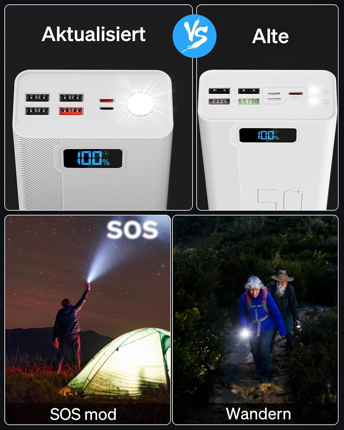 50.000 mAh Powerbank: Externer Akku mit großer Kapazität, 22,5 W Schnellladung sowie 5 Ausgängen und 3 Eingängen für MP3-Player – Bild 6