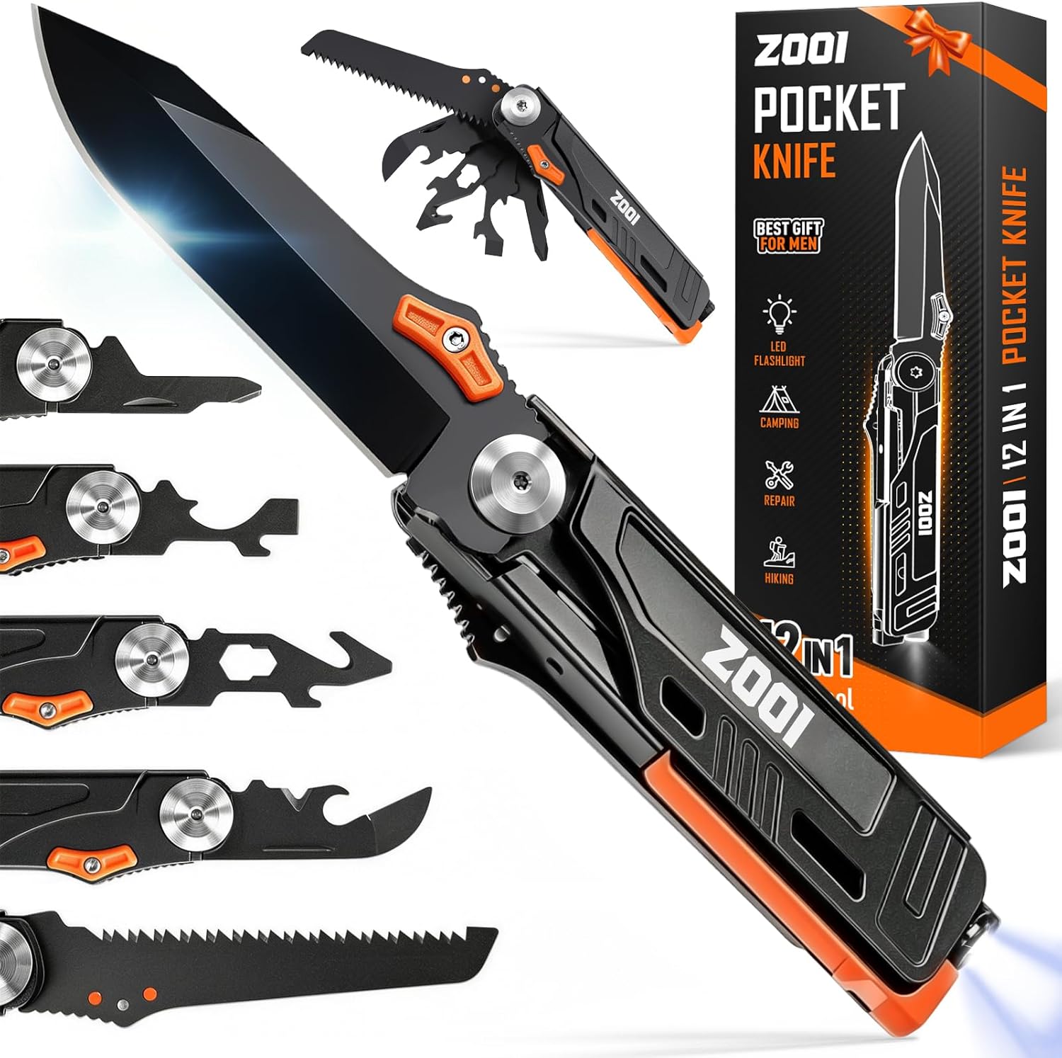 ZOOI Geschenke für Männer, 12-in-1 Multitool-Taschenmesser, Gadgets für Männer, Geschenke für Papa, Weihnachtsgeschenke für Männer, Geburtstagsgeschenk für ihn, Camping-Zubehör, Klappmesser