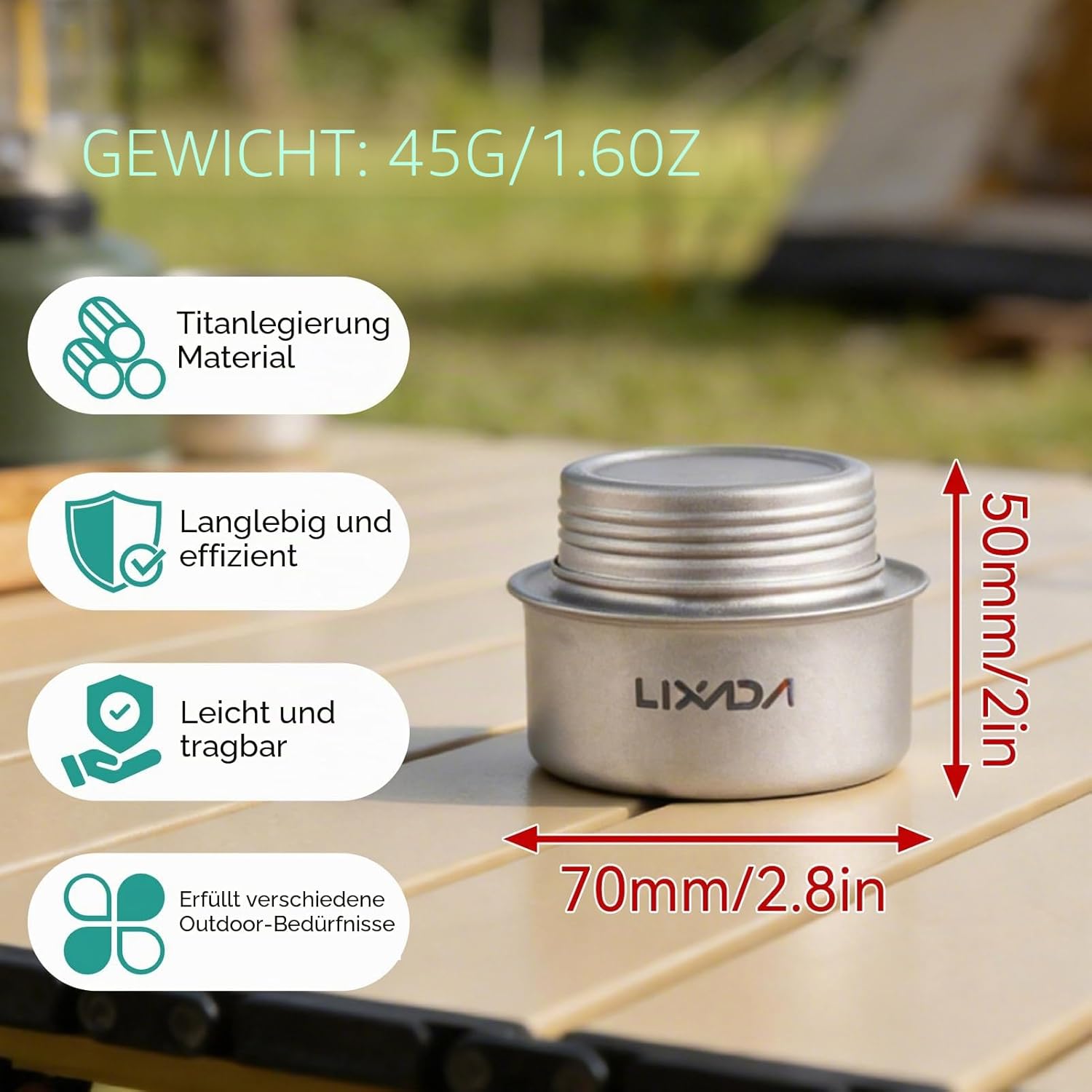 Mini-Alkoholkocher für Rucksackreisen, tragbarer, leichter Campingkocher, Ti-Alkoholbrenner, effizienter und sicherer Campingkocher für Outdoor-Wandern, Kochen, Rucksackreisen – Bild 2