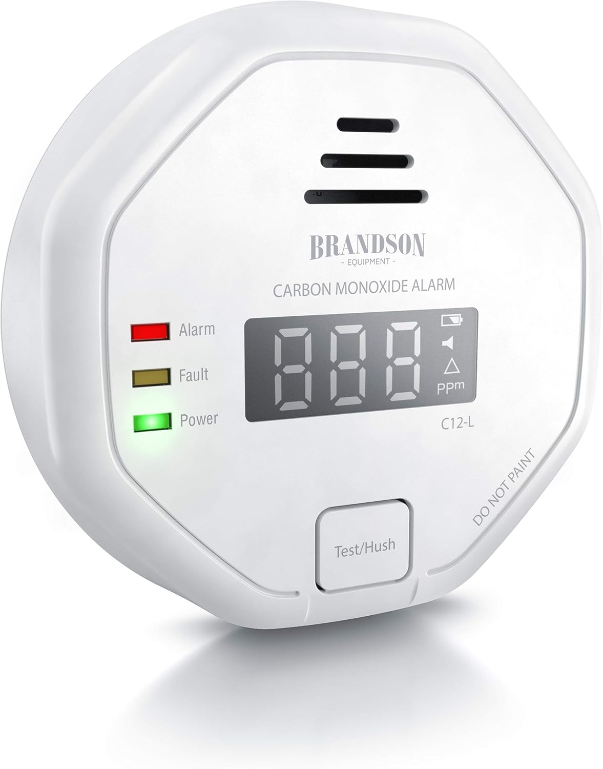 Brandson – Kohlenmonoxidmelder CO-Alarm – Kohlenmonoxidmelder – LCD-Display – lauter Alarm 85 dB – Testschalter – DIN EN50291 zertifiziert – batteriebetrieben – Weiß