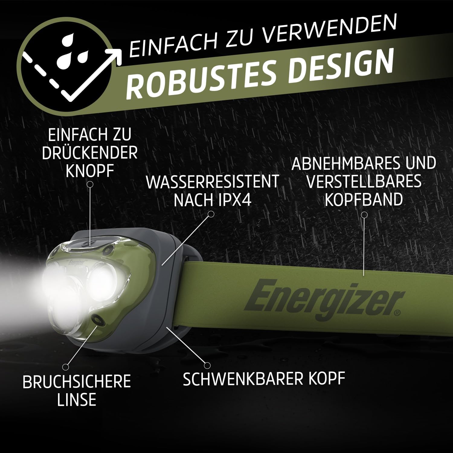 Energizer Stirnlampe LED, Superhelle Kopflampe für Camping, Outdoor und Wandern, Batterie Enthalten, Waldgrün – Bild 3