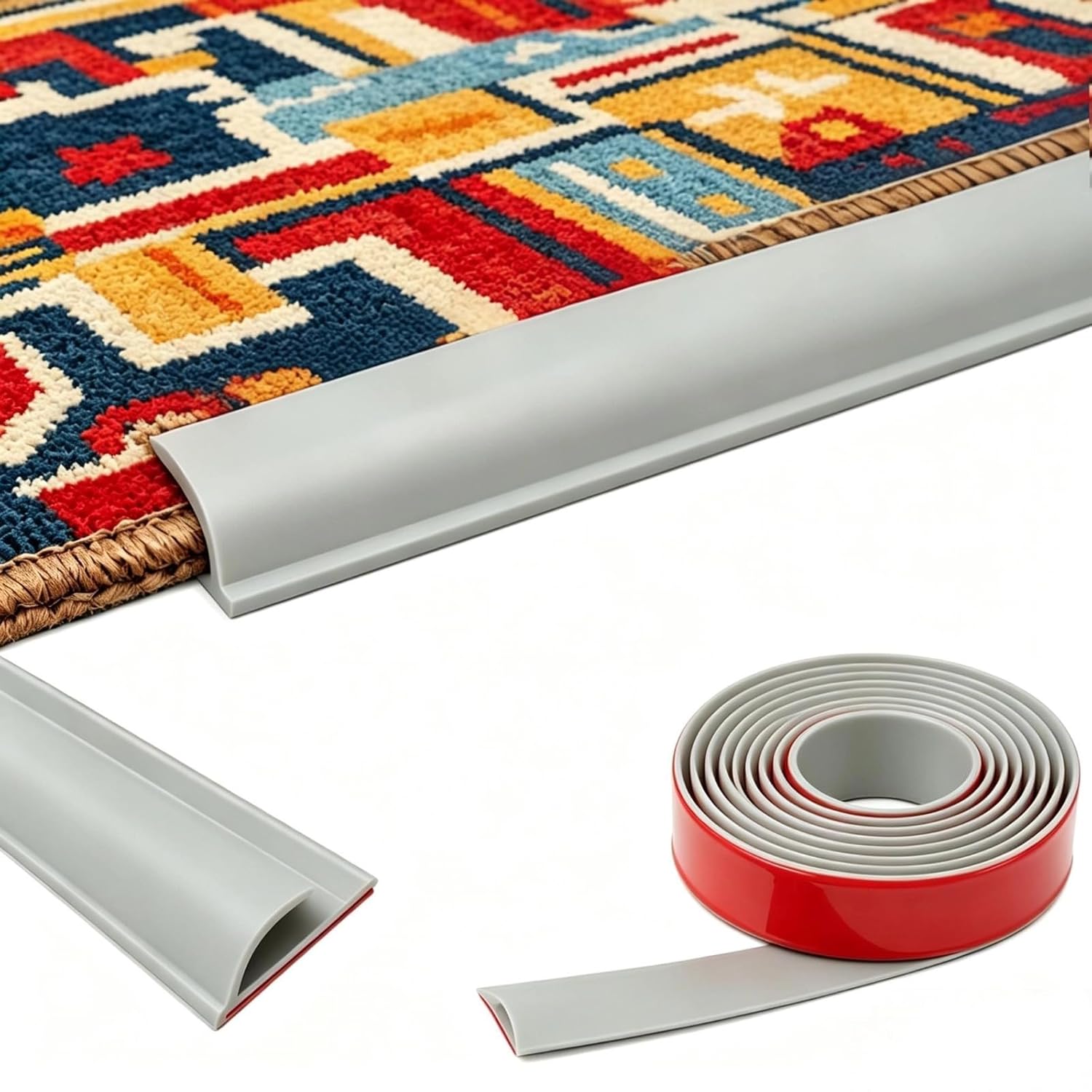Selbstklebende Randleiste für Teppiche, 3m PVC Übergangsleiste Boden, Übergangsleiste von Teppich zu Holzboden, Selbstklebende Fußmatten Randleiste für Türkanten, Teppiche, Treppen (Grau)