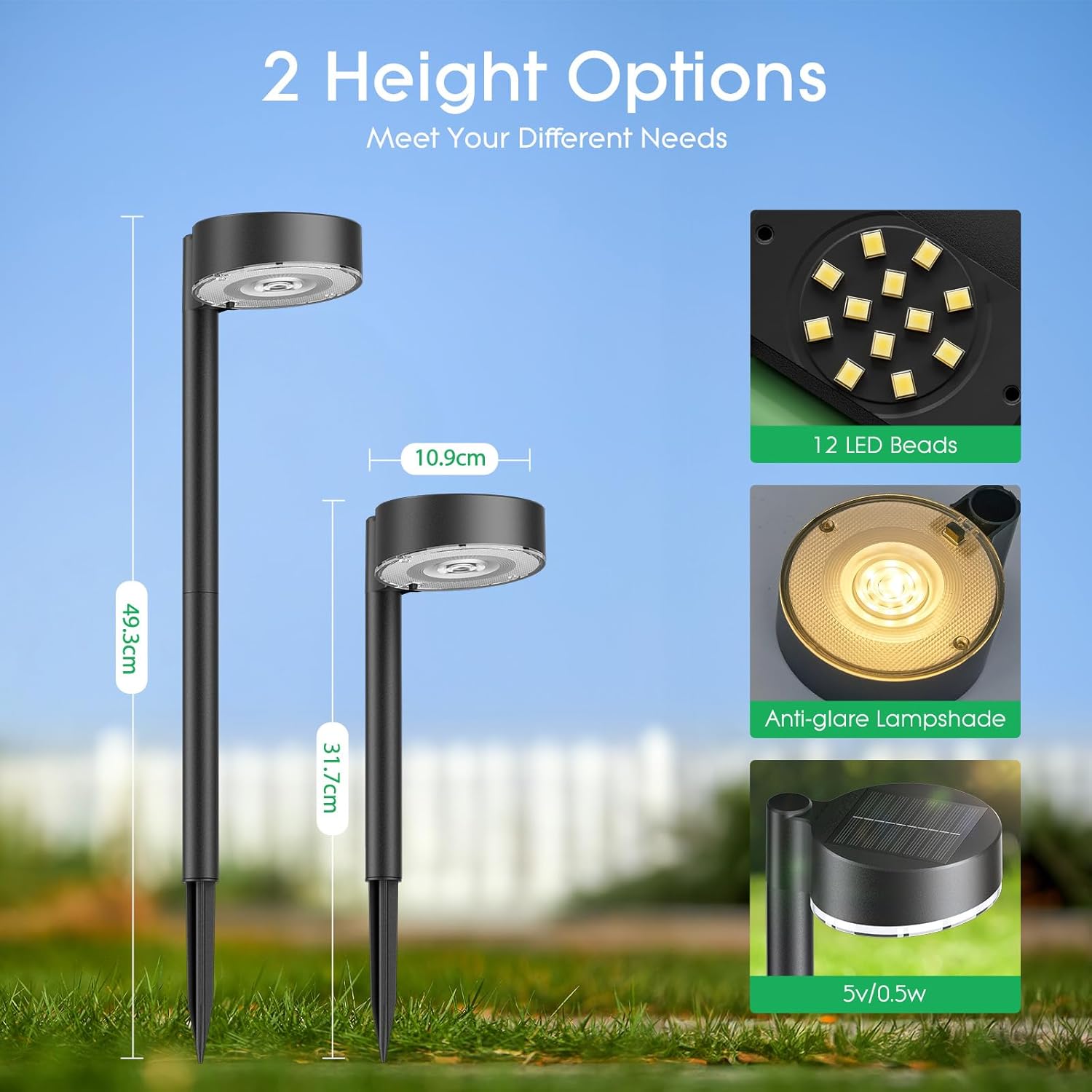BUCASA Solarleuchten für den Garten im Freien, 6 Stück, helle Solarleuchten für den Außenbereich mit 3000 K warmweißen LED, IP65 wasserdichte Solar-Gartenleuchten, Dekoration für Rasen, Terrasse, Hof, Balkon, Außenbereich – Bild 4