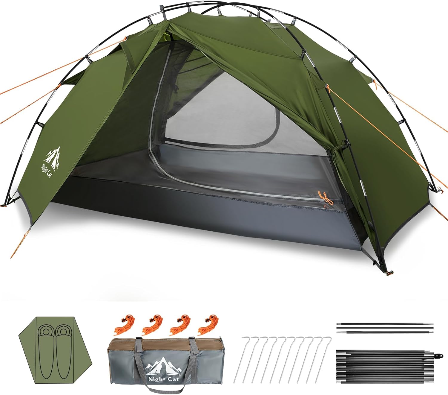 Night Cat Camping Zelt 2 Personen: Wasserdichtes Campingzelt 2 Man Zente Zwei Schichten Einfache Einstellung Leicht Für Trekking Wandern Garten