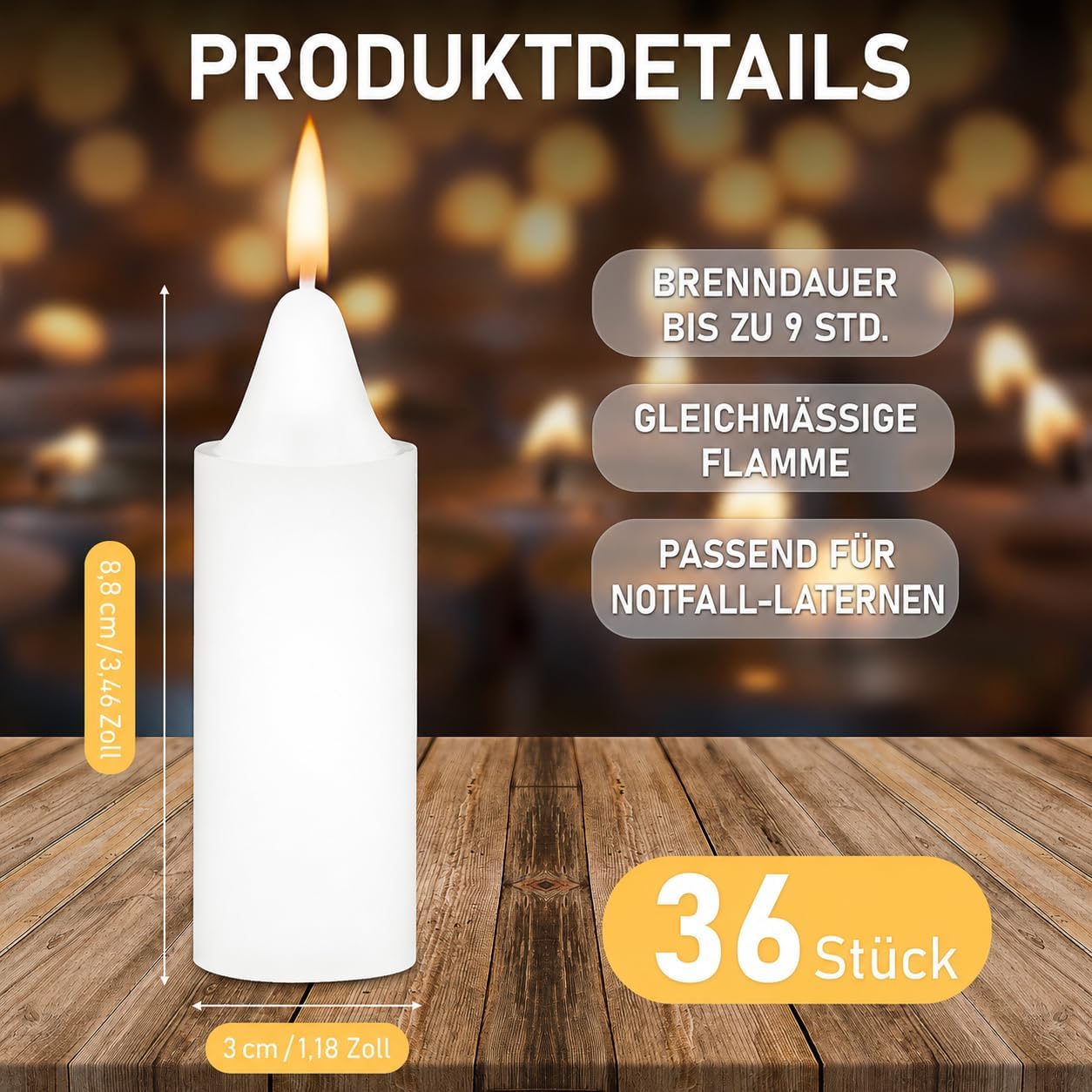 Set mit 36 kleinen weißen Stumpenkerzen, 9 x 3 cm, Mini-Kerzen ohne Duft für Hochzeiten, lange Brenndauer von 9 Stunden, tropffreie Blockkerzen für dekorative Kirche, Notfall-Spa-Laternen, Zuhause – Bild 2