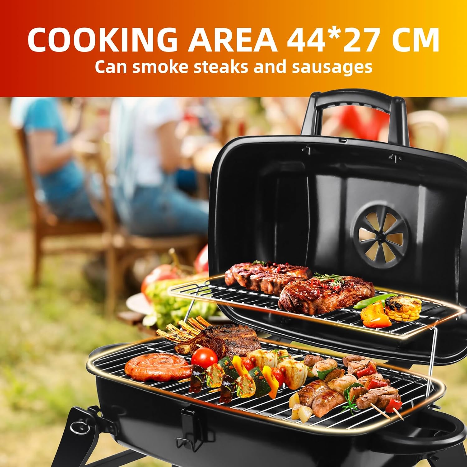 Klappbarer Holzkohlegrill, tragbarer Tischgrill mit Deckel | Tragbarer Campinggrill, für Camping, Garten, Picknick, Party – Bild 2