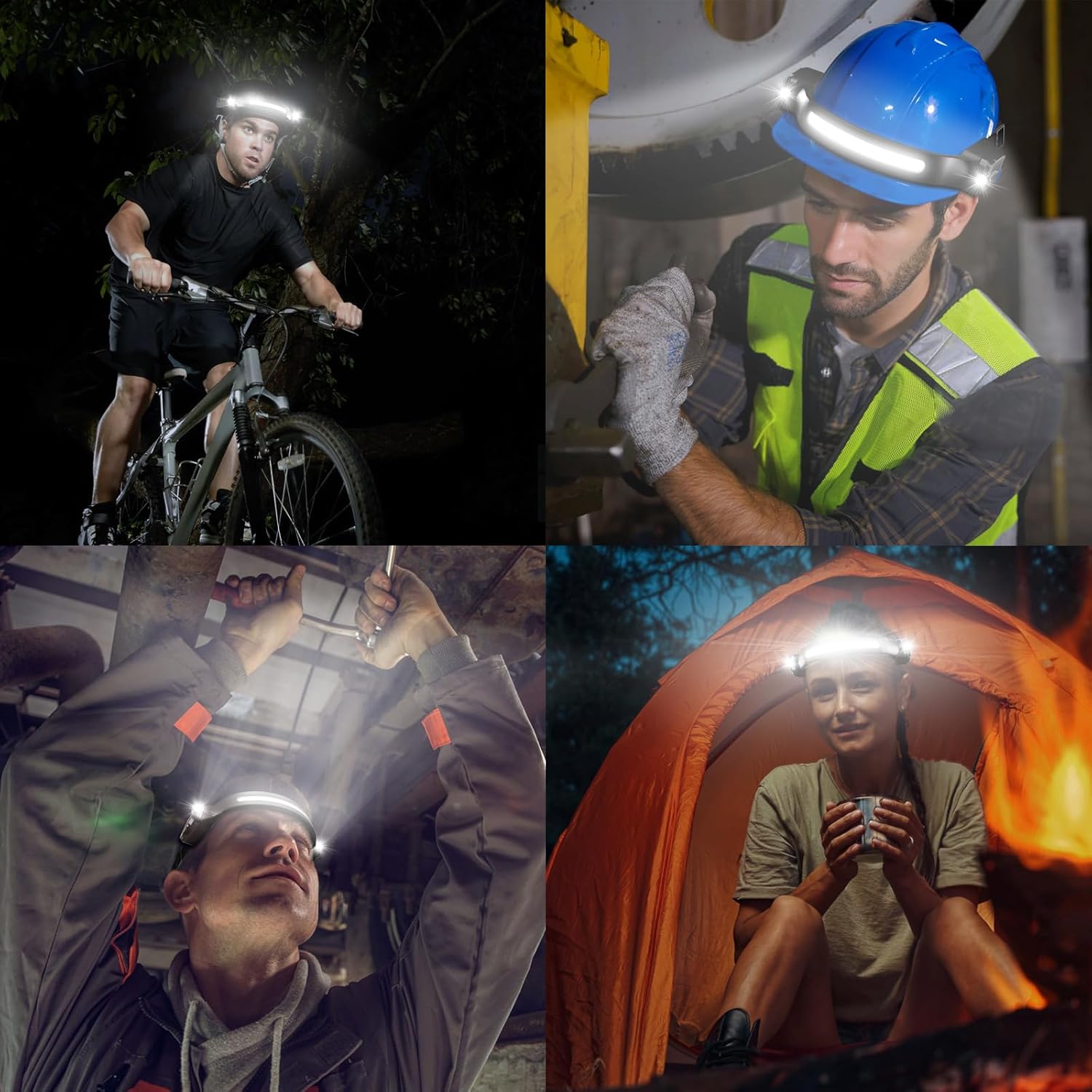 Wiederaufladbare LED-Stirnlampe, 2er-Pack, 300° Weitwinkelstrahl | Einstellbarer Scheinwerfer, 9 Modi mit Sensor, 2400 mAh, 26 Stunden Laufzeit, IPX6 Wasserdicht, Leicht, Kopflampe für Joggen/Camping – Bild 9