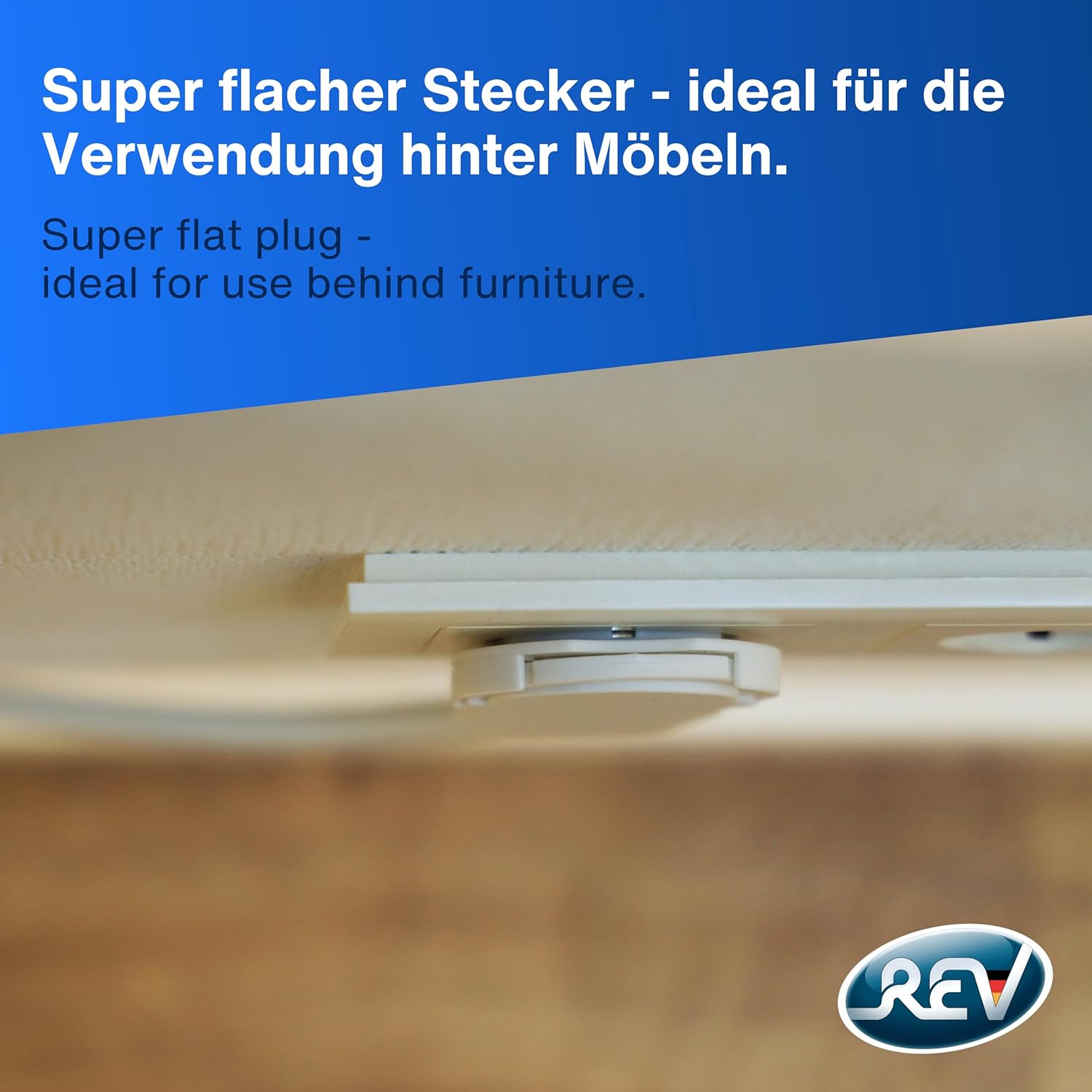 REV Steckdosenleiste – Mehrfachsteckdose 3-fach mit Flachstecker – ideal für den Einsatz hinter Möbeln, Kabel 2 m, max. 3680 W, Weiß – Bild 8