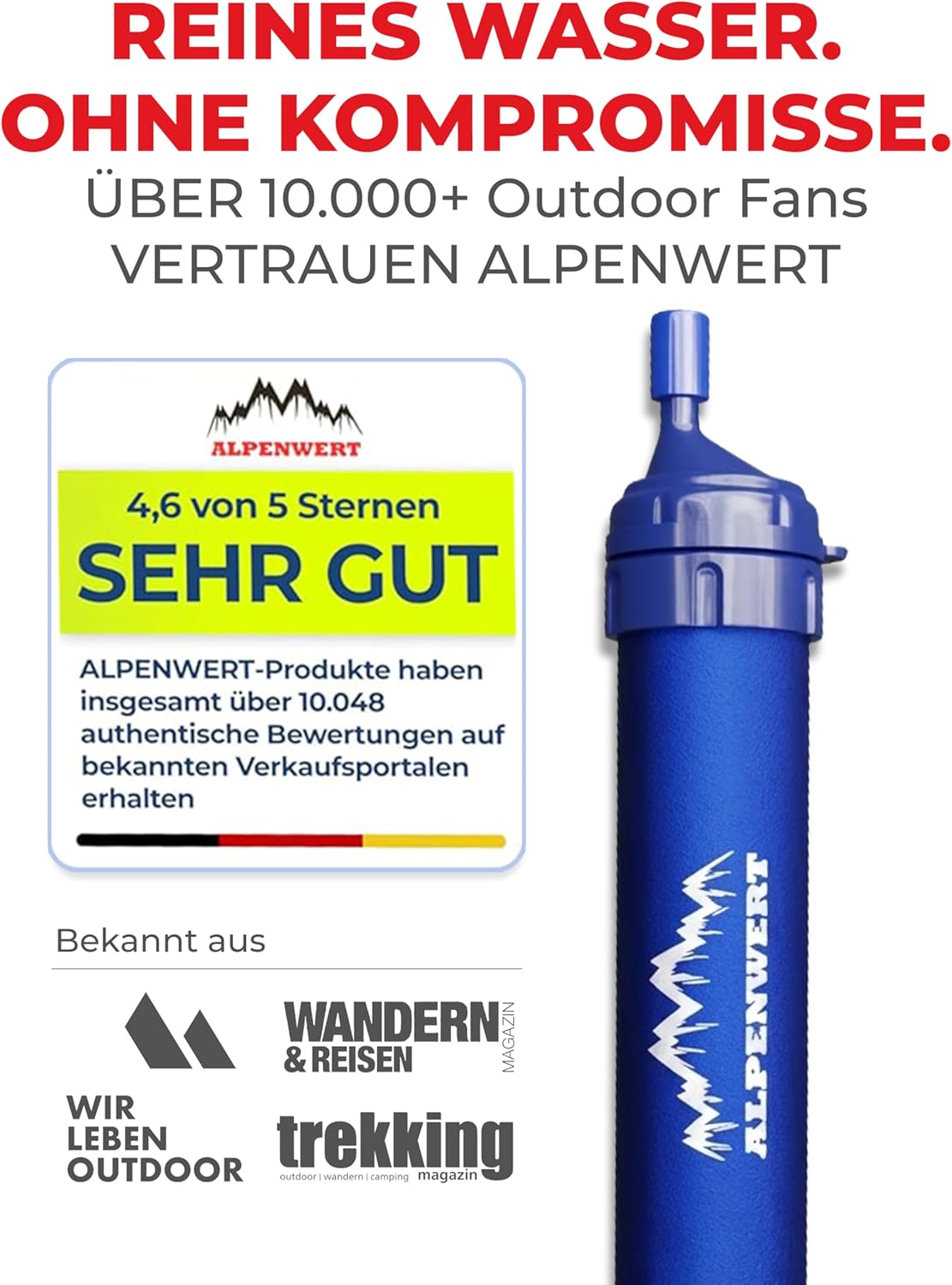 ALPENWERT Outdoor Wasserfilter – Trinkwasserfilter für 4000 Liter gefiltertes Wasser – Trinkwasseraufbereitung tötet 99,99 % aller Keime und Bakterien ab – Bild 4