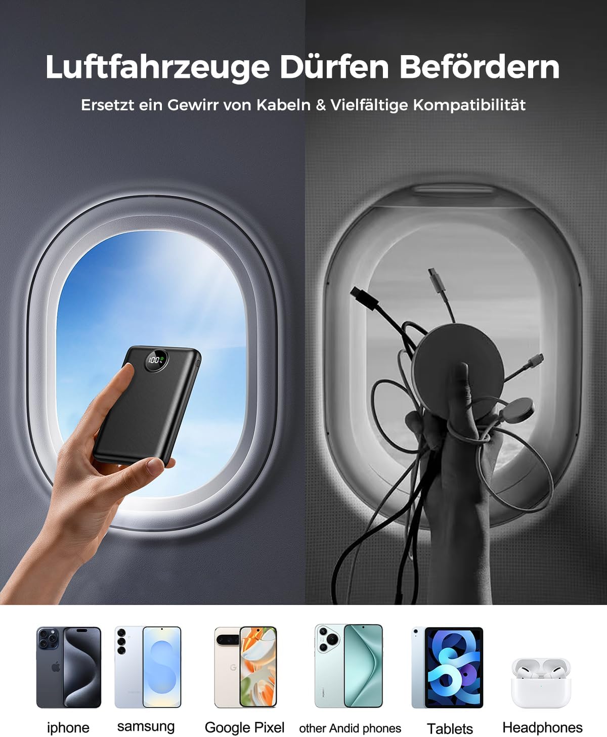 Power Bank, 22,5 W Mini PowerBank 20000 mAh (USB-C Eingang & Ausgang), PD 3.0 QC 3.0 externe Handy-Akkus mit LED-Anzeige, kompatibel mit iPhone 16 15 14 13 – Bild 6