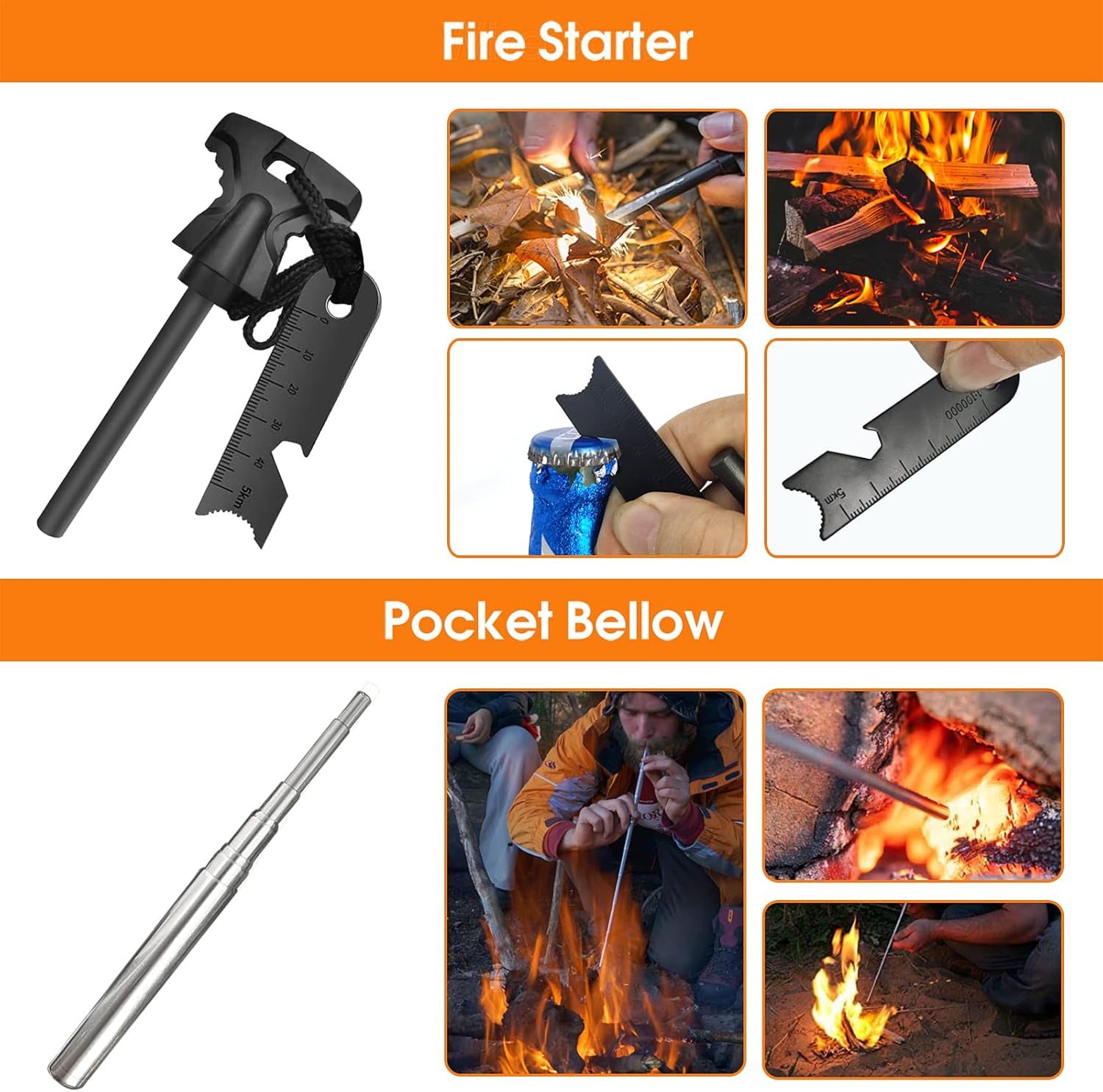 Überlebensset 13 in 1, professionelles Notfall-Überlebensset mit Klappmesser, Taschenlampe, Überlebensausrüstung für Outdoor-Camping, Abenteuer, Wandern, Jagen, Angeln, Männer, Väter – Bild 5