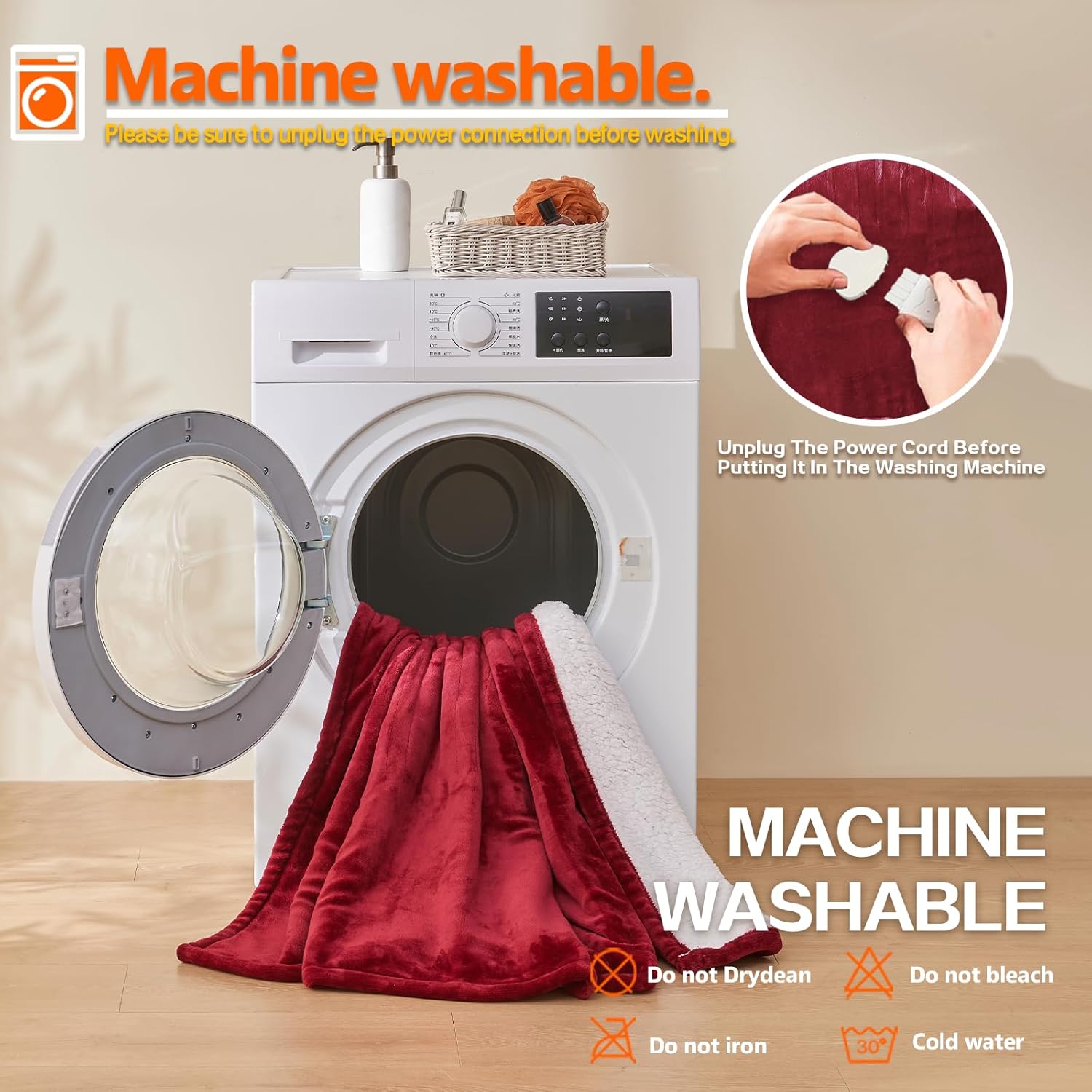 Heizdecke mit automatischer Abschaltung, 130 x 180 cm, 10 Heizstufen & 8-Stunden-Timer, Überhitzungsschutz, maschinenwaschbar, Flanell-Thermodecke elektrisch für Bett, Sofa und Heimbüro – Bild 7
