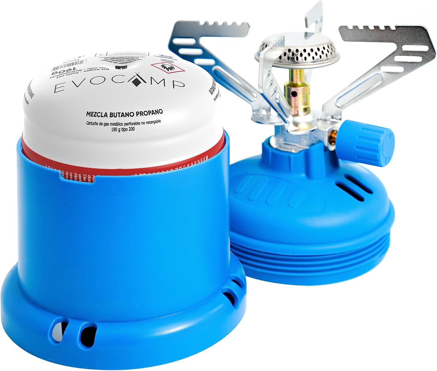 EVOCAMP 4 x durchstechbare Kartuschen 190 g, Propan-Butan-Gaskartuschen mit integriertem Gas-Lock-System, Gaskartusche mit Campinggas, geeignet für Gaskocher, Campingkocher, Gasbrenner, Kohleanzünder, Lötlampe – Bild 8