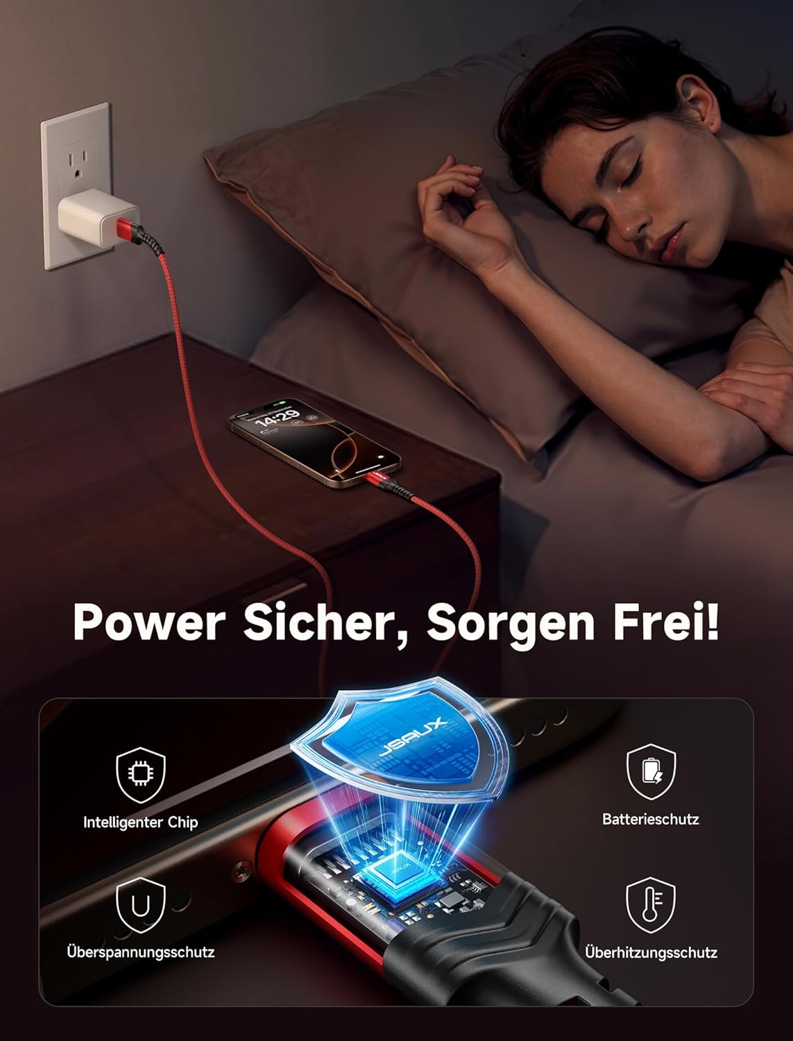 Jsaux USB-C-Kabel (2 Einheiten, 2 m), Nylon-Typ-C-Ladekabel für Samsung Galaxy S10, S9, S8 Plus, Note 10, 9, 8, A3, A5 2017, LG G5, G6, V20, HTC 10, U11, Sony Xperia XZ Xa1, Huawei P30, P20 Mate, 20 Lite, P10, P9 usw. – Bild 4