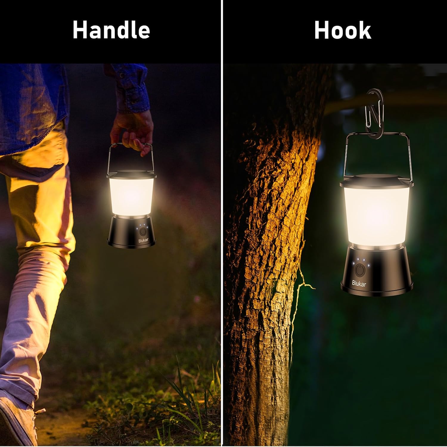 Blukar LED Campinglampe tragbar, 2000 L superhelle Campinglaterne, wiederaufladbare Zeltlampe mit Haken, stufenlos dimmbar & 5 Lichtmodi, 8+ Stunden Dauer, Notlicht für Camp, Stromausfall Schwarz | 360° superhelle Vorhanglampe mit 5 Modi für den Außenbereich/Notfall/Stromausfall – Bild 5