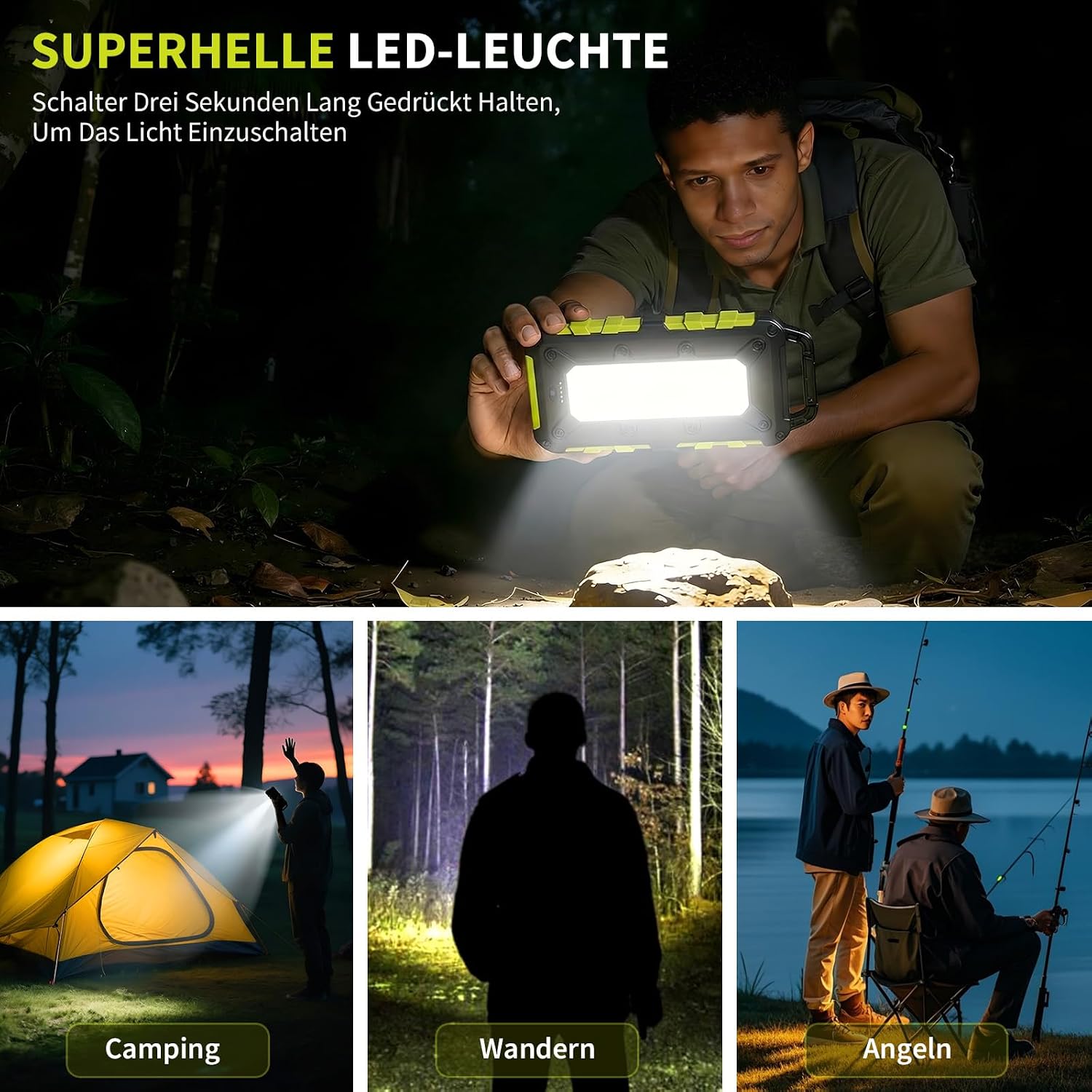 Solar Powerbank 26800mAh PD 22,5W Tragbares Solar Ladegerät USB C Outdoor Wasserdicht Externer Akku mit LED-Licht und 3 Ausgängen für Tablets Smartphones Outdoor Camping Grün – Bild 8