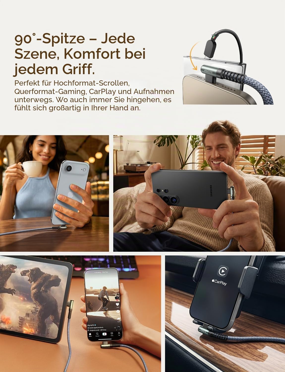 2 Stück USB C Kabel 3,1A Schnellladung, AINOPE (2M + 2M) Ladekabel USB C Winkel Langlebiges Nylon geflochtenes USB A auf USB C Ladekabel für Samsung S20 S9 S8 Plus S10 Note 10 9 8 V30 V20 G6 – Bild 3