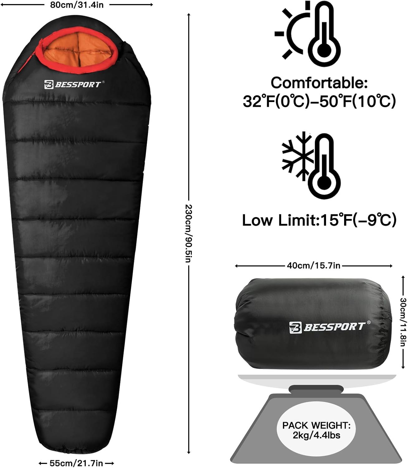 Bessport Schlafsack -10°C -15°C 4 Jahreszeiten Winter Mumienschlafsack Wasserabweisender Schlafsack für Reisen Camping Outdoor Camping oder Indoor – Bild 2