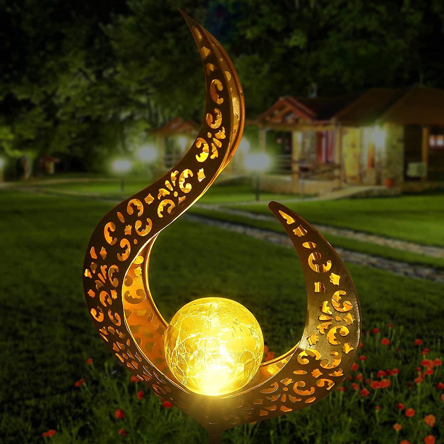 Solarlampe für den Außenbereich, 2 hohle LED-Stäbe aus Metall, dekorativer Gartenstabständer, Solarleuchte für den Außenbereich, Solarfackel, Garten-Solarflammenlicht, IP65-Gartendekoration für Terrasse, Weg, Hof, Rasen – Bild 7