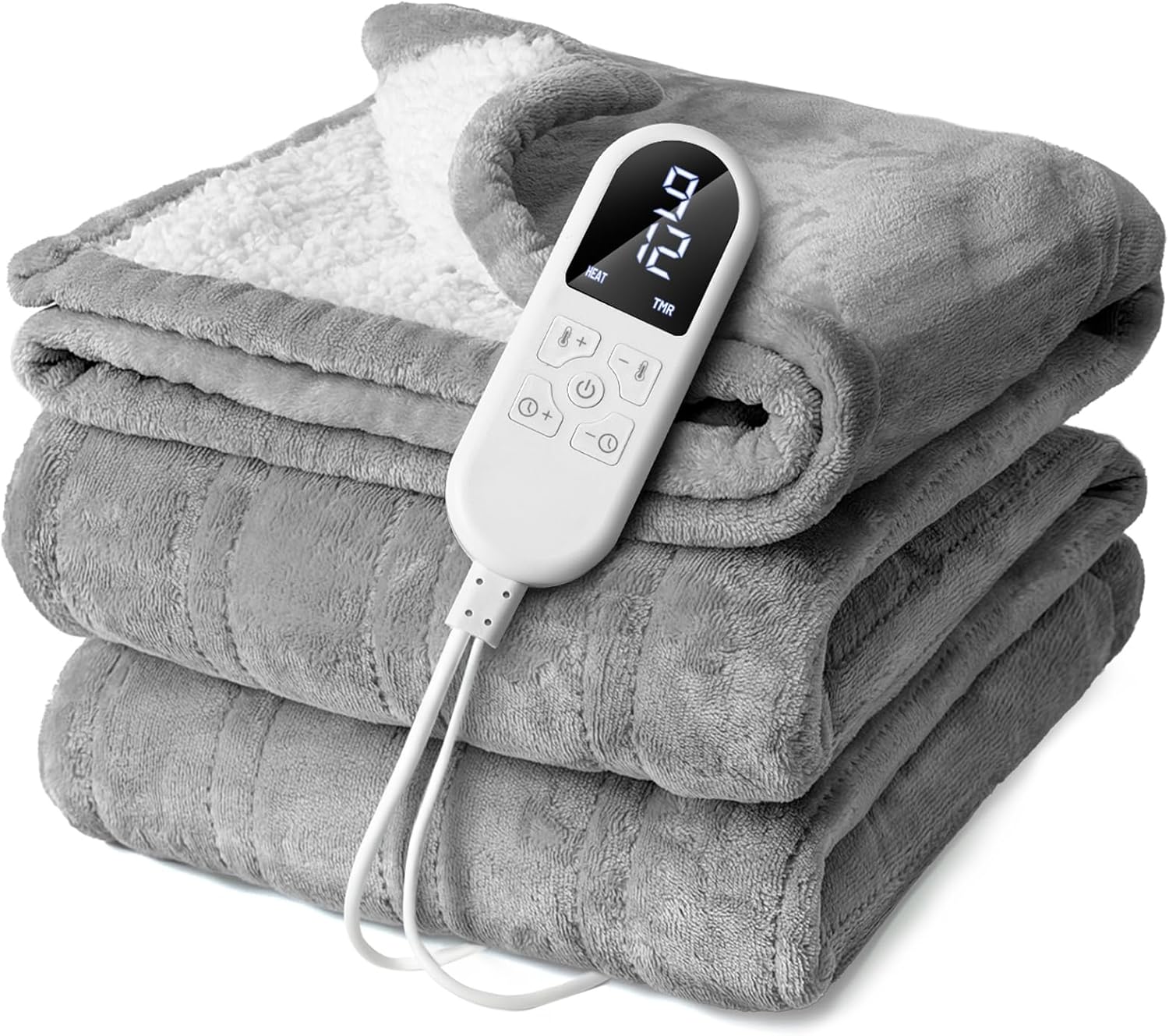 Heizdecke mit automatischer Abschaltung, 130 x 160 cm, elektrische Heizdecke mit 8 Heizstufen bis 55 °C & 12 Stunden Auto-Off-Timer, Überhitzungsschutz, doppelseitige Kuscheldecke, Bett, Sofa