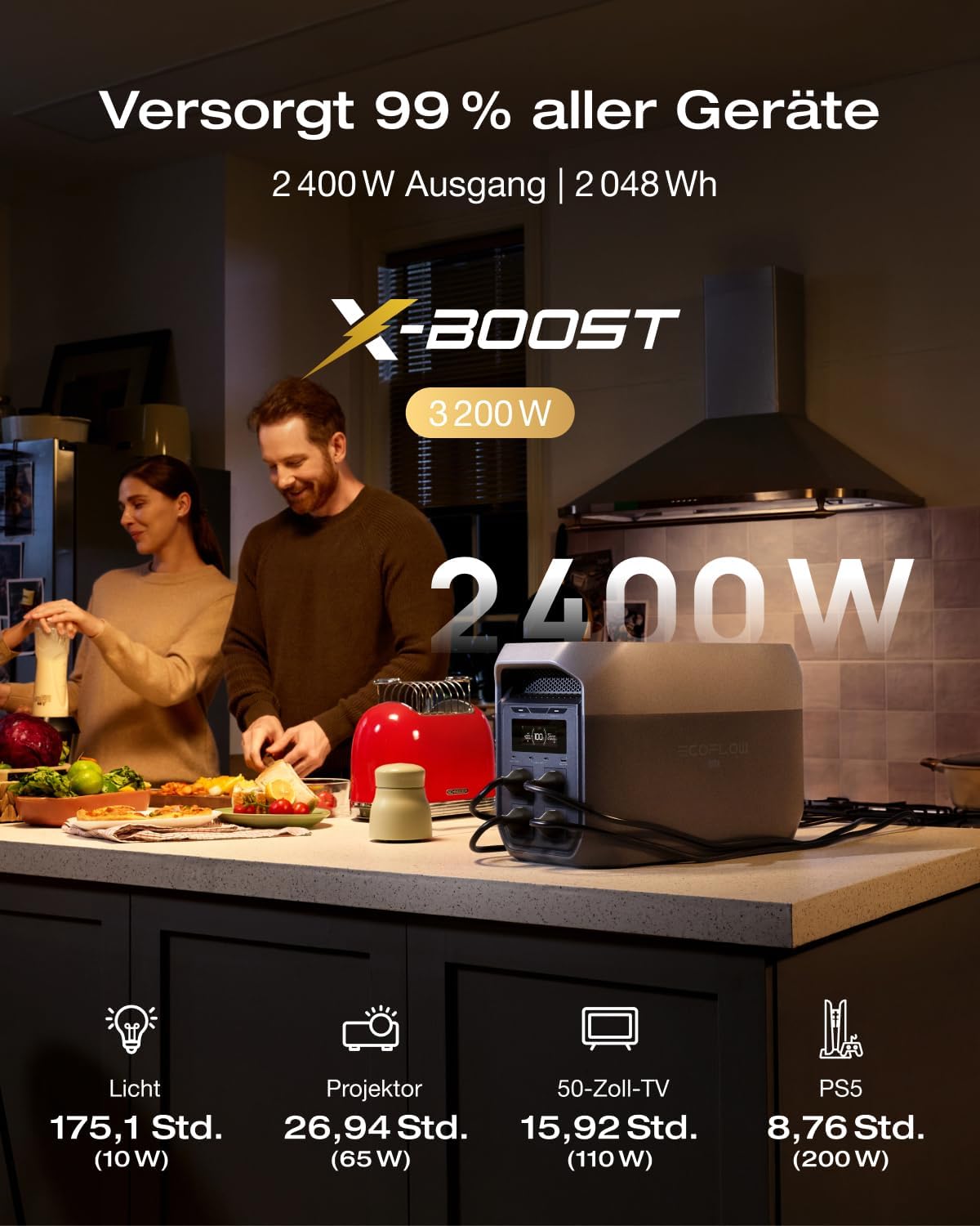 ECOFLOW DELTA 3 MAX Tragbares Kraftwerk, 2.048 Wh, 0 % MwSt., WiFi-Stream-Mikro-Wechselrichter 800 W, 2 400 W X-Boost-Ausgang, 0–80 % Aufladung in nur 51 Minuten, Solargenerator für Zuhause, Stromausfälle – Bild 3