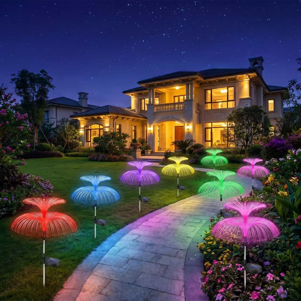 Solarleuchten für den Garten im Freien, 3 Stück, Quallen-Solarleuchten mit farbigem LED-Farbwechsel, IP65 wasserdichter Solar-Gartenstecker für Rasenbeleuchtung, Balkon, Terrasse, Hof und Party-Dekoration – Bild 5