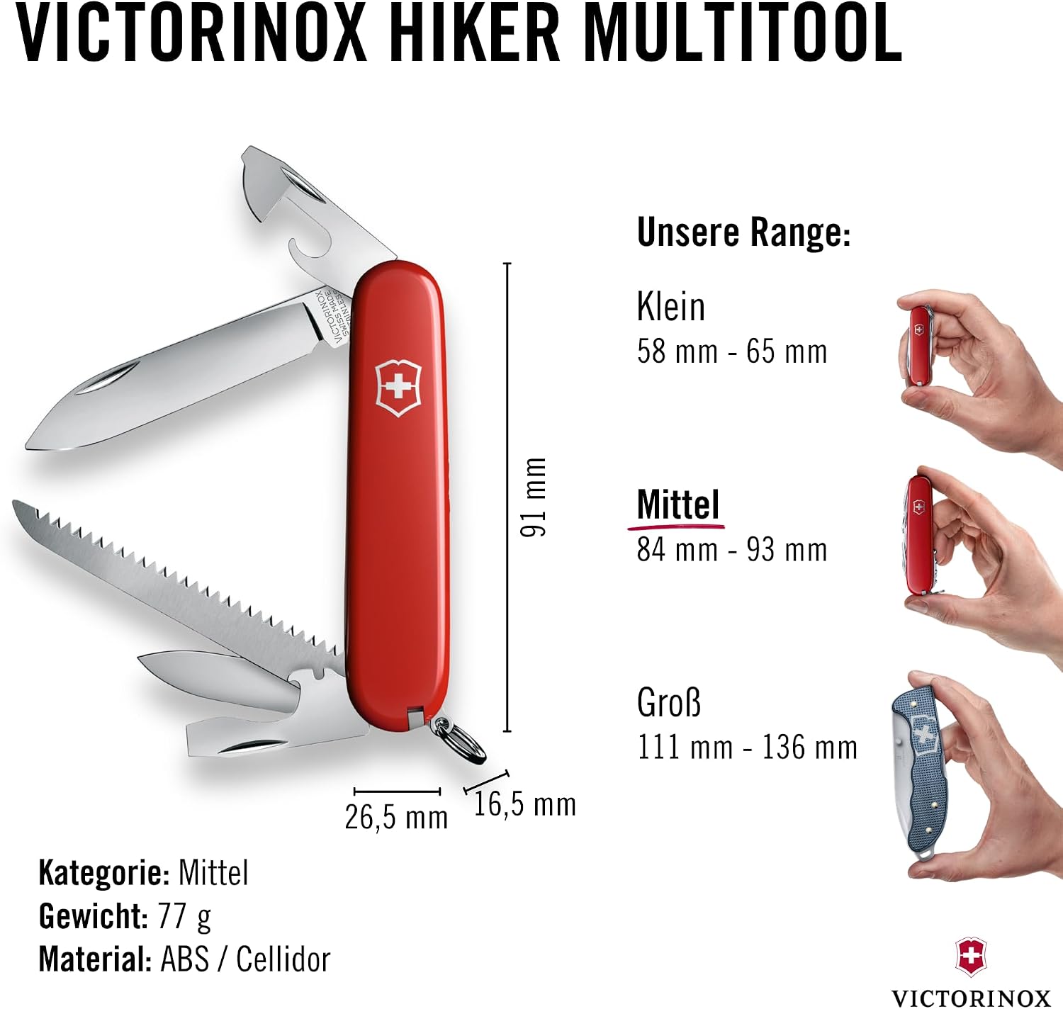 Victorinox Hiker Taschenmesser 13 Funktionen Holzsäge Kreuzschlitzschraubendreher Zahnstocher Rot, rot | Outdoor-Multitool-Holzsäge zum Wandern und Camping – Bild 3