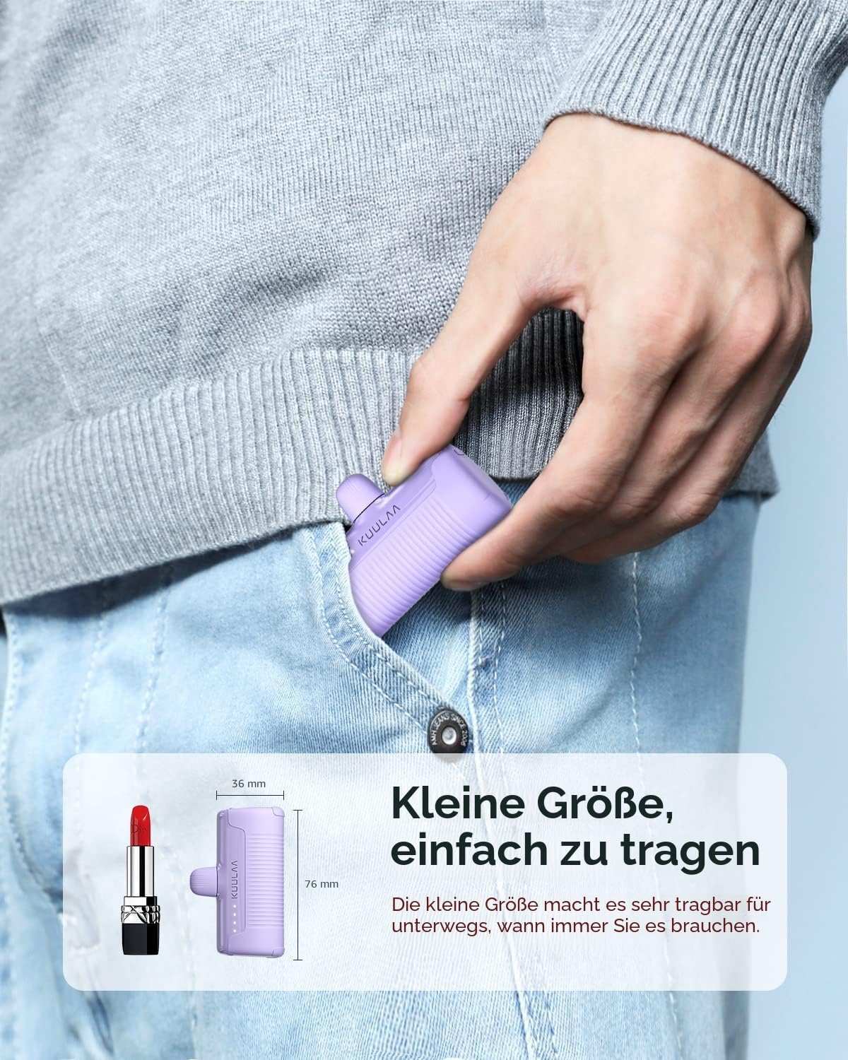 Kuulaa Power Bank USB C 4500 mAh, Mini Externer Akku, Schnellladung Typ C Power Bank ohne Kabel, Klein aber Stark Handy Tragbare Ladegeräte Kompatibel mit Samsung, Huawei, USB C Handys – Bild 3