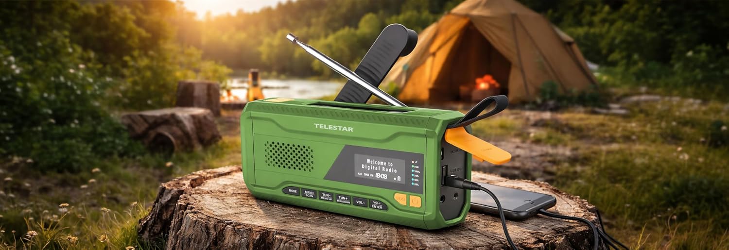 TELESTAR TOP NR 5 - Notfallradio mit 4000-mAh-Akku - Grün | Kompaktes Kurbelradio, Solarpanel, Powerbank-Funktion, Taschenlampe, SOS-Funktion – Bild 6