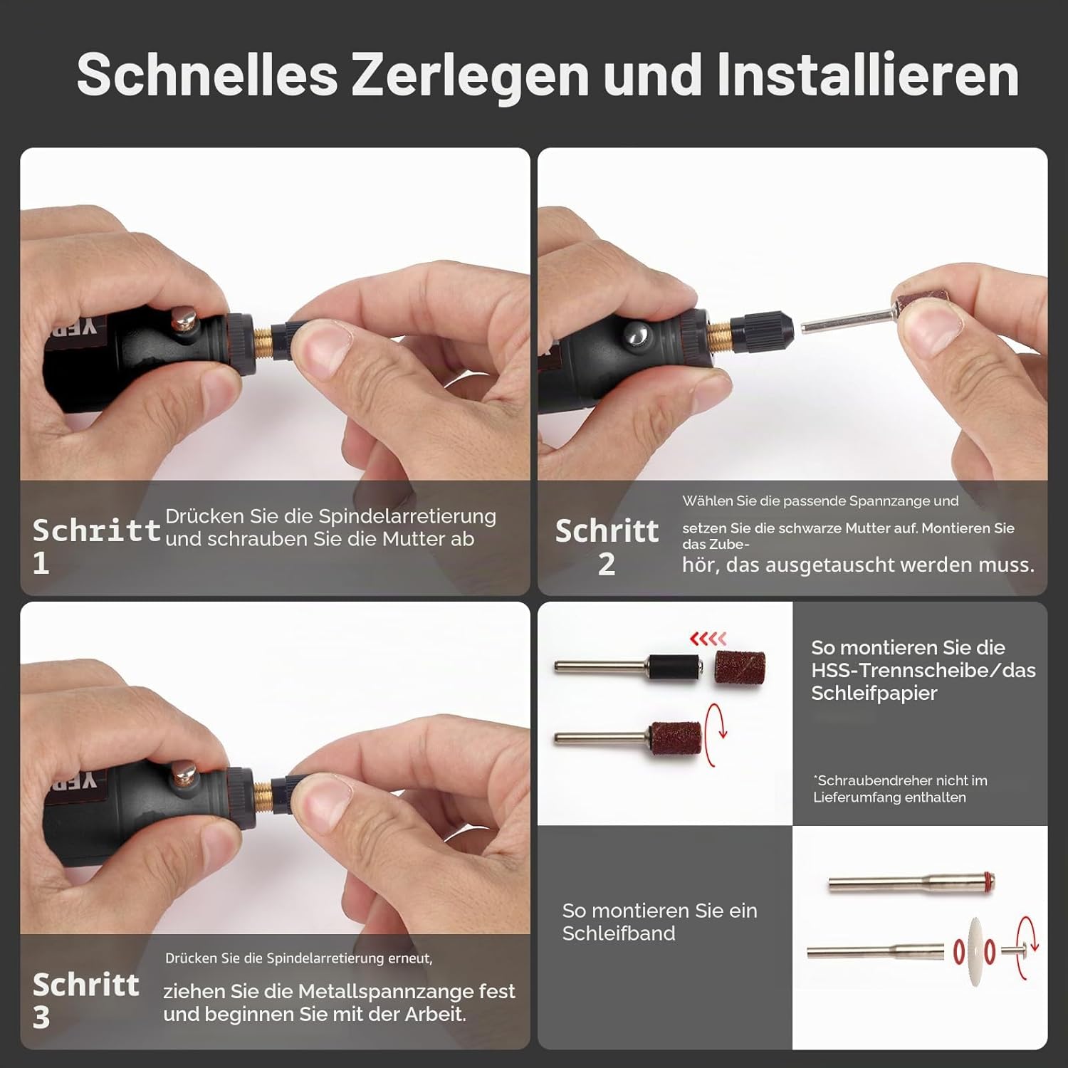Multifunktionswerkzeug, 3,7 V Li-Ionen-Elektro-Mini-Schleifer-Set mit LED-Arbeitslicht vorne, 5 variable Geschwindigkeiten, 72 Zubehörteile, kabelloses Drehwerkzeug mit USB-Aufladung – Bild 4
