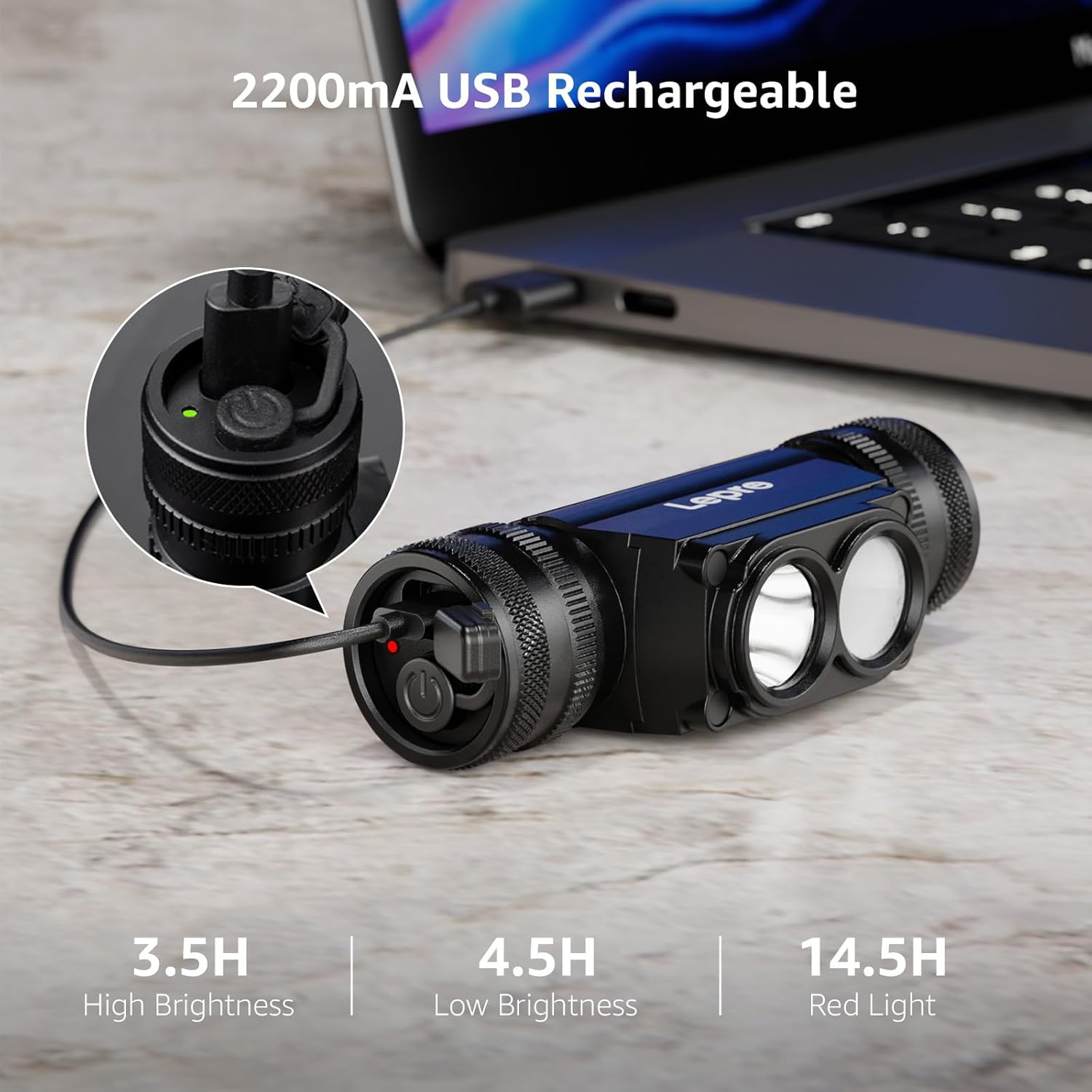 Wiederaufladbare Stirnlampe von Lepro, IP65, superhell, 1000 Lumen, abnehmbare LED-Stirnlampe, Stirnlampe mit rotem Licht, 6 Beleuchtungsmodi für Camping, Sport, Angeln, Basteln (inkl. USB-C-Kabel) – Bild 4