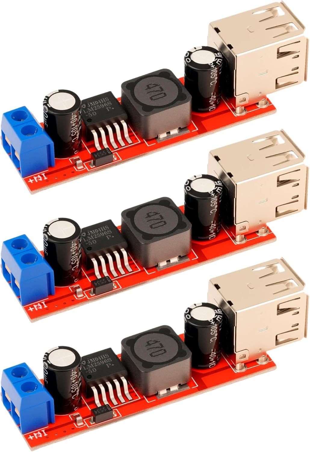 Doppelter USB-DC-DC-Abwärtswandler, 6 V–40 V auf 5 V, 3 A, Buck-Spannungswandler, Ladestromversorgungsmodul (3 Stück)