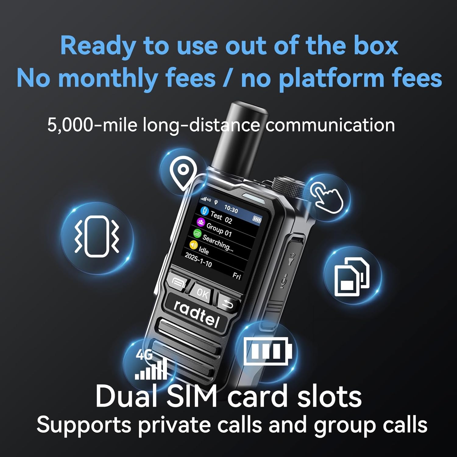 Radtel P8 PoC-Radio (Push-to-Talk über Mobilfunk), Handfunkgeräte mit unbegrenzter Reichweite für das ganze Land, Zwei-Wege-Radios, GXIN-Amateurfunk (2er-Pack mit 2 SIM-Karten) – Bild 2