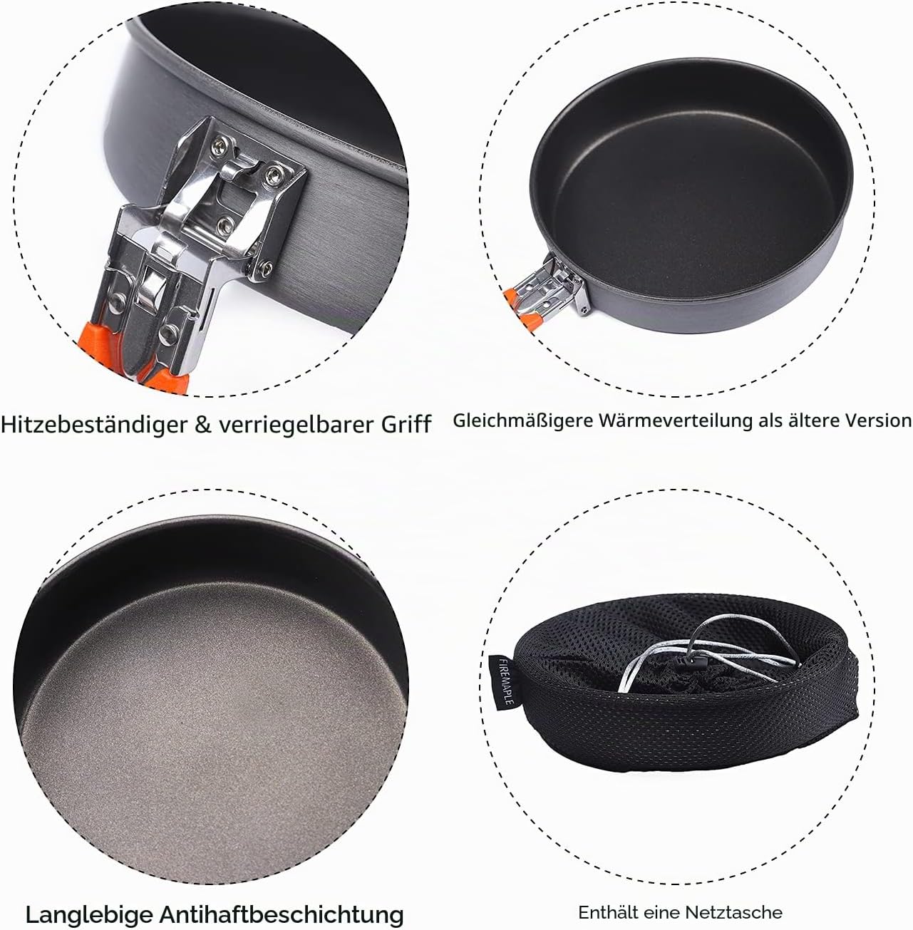 Fire-Maple FP Pfanne für Gaskocher, antihaftbeschichtete Bratpfanne, robustes, leichtes Camp-Kochgeschirr, Camping zum Braten von Eiern und Steaks mit klappbarem Griff, tragbare Rucksackpfanne, 0,9 Liter – Bild 5