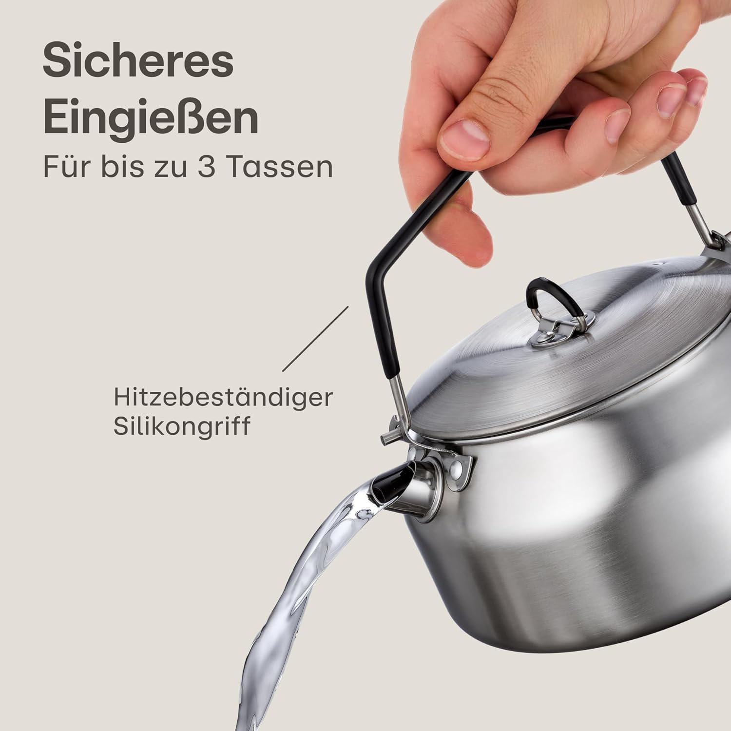 Praknu Camping-Wasserkocher-Set 1 L aus Edelstahl – ohne Strom – Wasserkocher, Tasse, Teesieb & Beutel – stapelbar – Feuer, Gasherd – hitzebeständiger Silikongriff – spülmaschinenfest – Bild 6