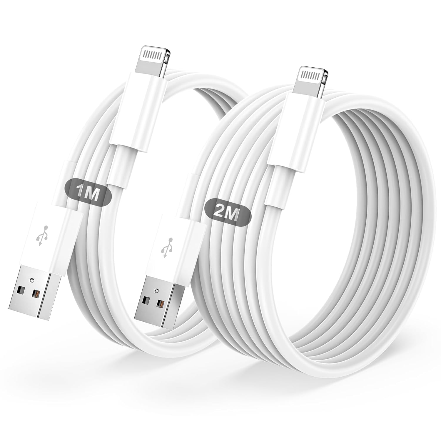 iPhone-Ladekabel, 2 Stück, 1 m + 2 m, USB-auf-Lightning-Kabel, MFi-zertifiziert für Apple-Schnellladekabel, für iPhone 14/13/12/11/Pro/ProMax/Mini/XS/XR/MAX/X/8/7/6/6s/Plus/SE/iPad Mini