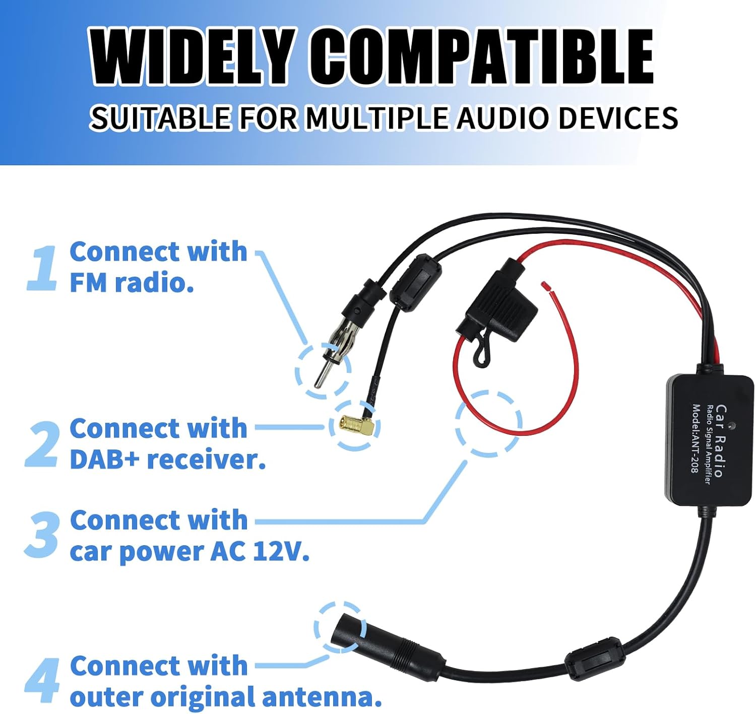 Autoradio Antennenverstärker 12V DAB Splitter Antennenverstärker Autoantennen für DAB/FM/AM Radio Universal Retrofit Stecker Signaladapter für Audio Stereo Digital Autoradio Autos Boote LKWs – Bild 4