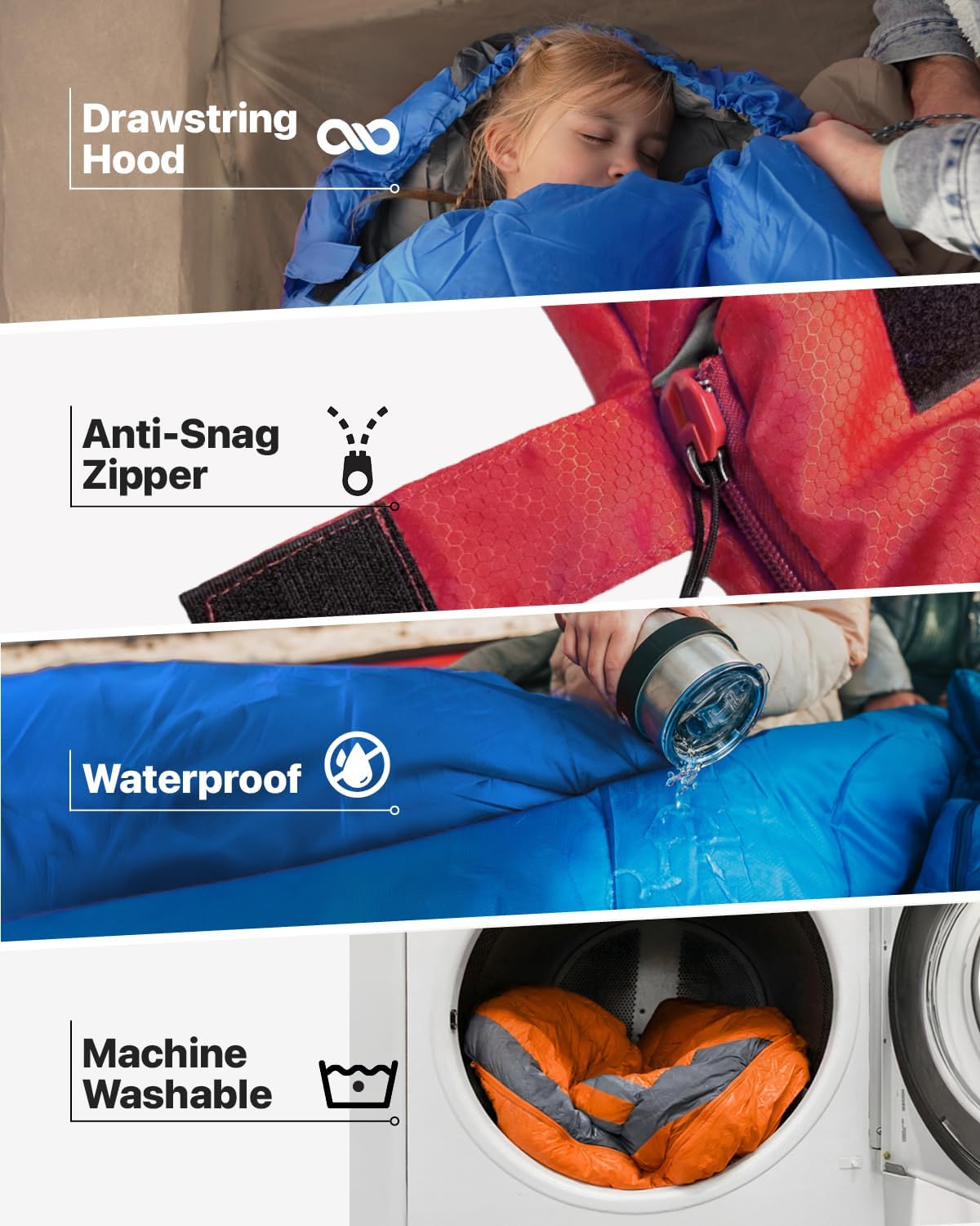 MalloMe Outdoor-Schlafsack für Erwachsene und Kinder, Schlafsack, Winter, Schlafsäcke, Campingschlafsack, Deckenschlafsack, Winterschlafsack, leicht, tragbar, warm, Deckenschlafsäcke – Bild 4