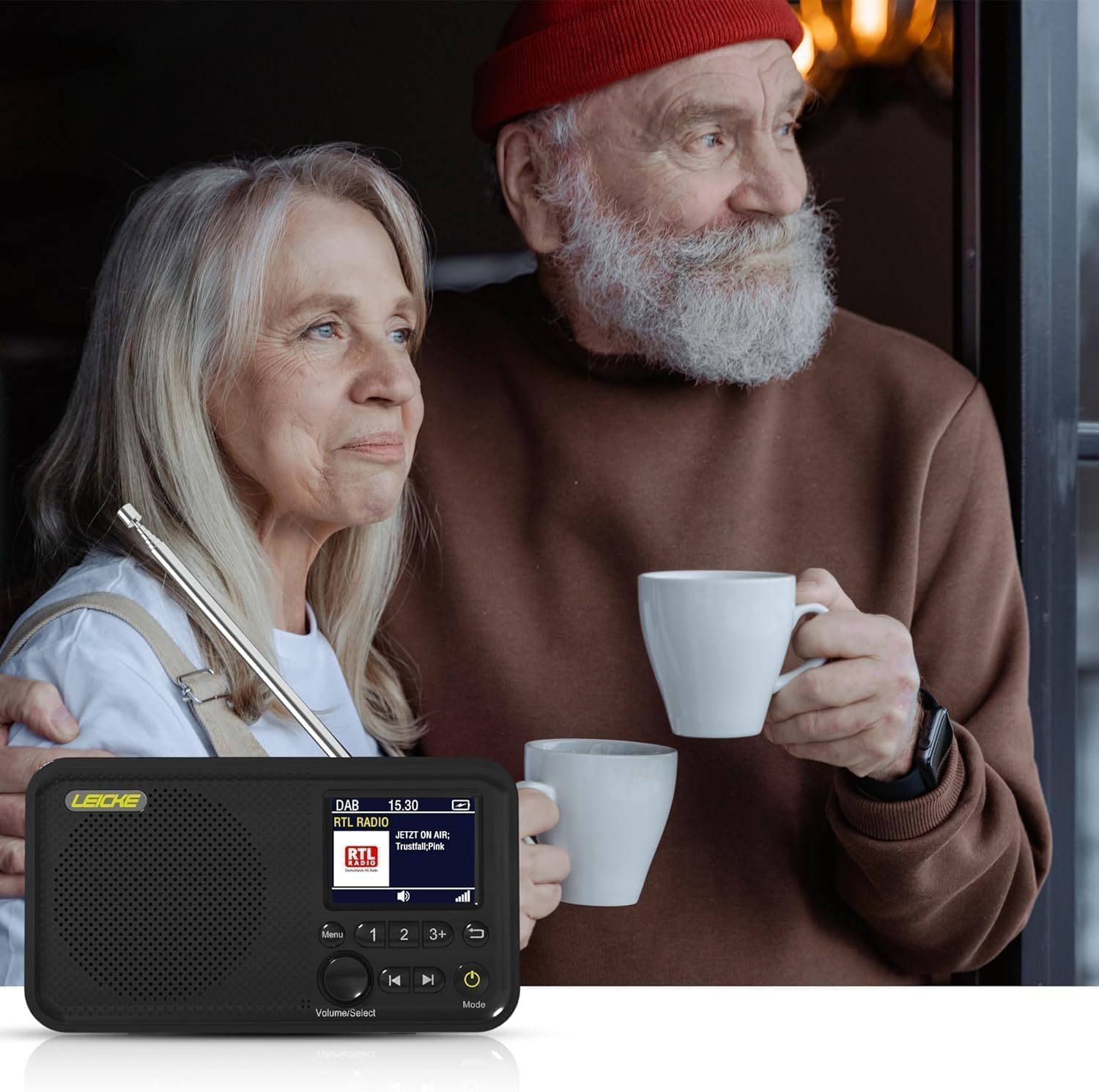 LEICKE Tragbares DAB+ Radio mit Bluetooth 5.0, DAB/DAB+ und UKW-Radio, 2,4 Zoll Farbdisplay, 80 Senderspeicher, Küchenradio mit Adapter oder 4000 mAh Batteriebetrieb, MicroSD/TF/AUX-Anschluss – Bild 6