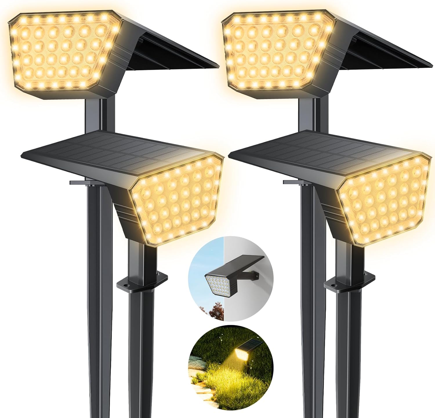 FIFlying Solarleuchten für den Garten im Freien, 4 Stück 3000 K warmweiße Solarstrahler, Solarleuchte mit IP67 wasserdicht, 3 Beleuchtungsmodi, für Außenbereich, Garten, Rasen, Pflanze, Statue, Hof, Wege