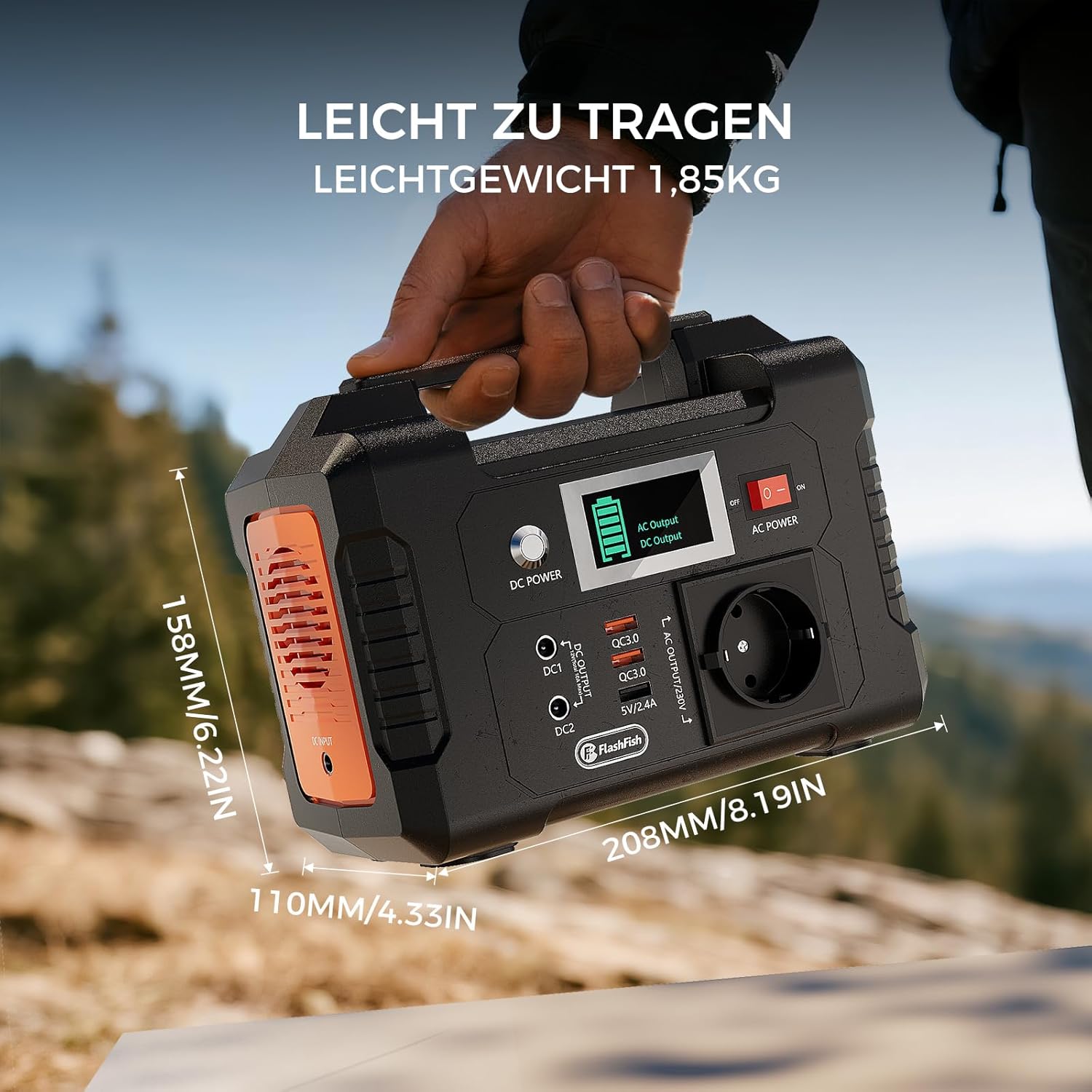 FlashFish Power Station 200 W, 151 Wh Stromgenerator, Solar AC Ausgang 230 V, Notstromgenerator Batterie mit Steckdose, Kleinkraftwerk, Tragbares Kraftwerk für Camping, Abenteuer und Notfälle – Bild 7