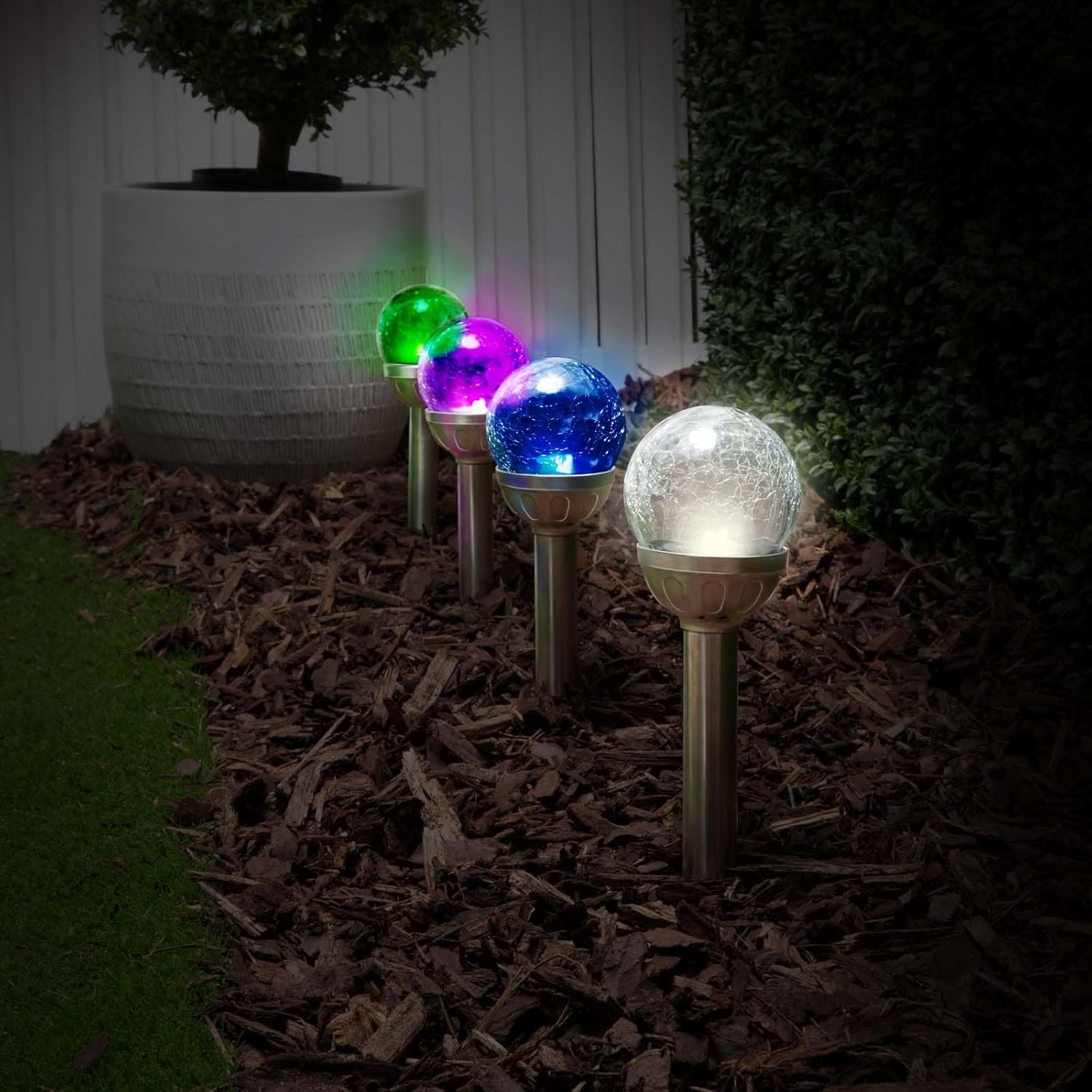 3x Edelstahl LED Solar Gartenleuchte Kugel mit Knisterlicht Solarlampe Deko Gartenleuchte Bunte Lampe – Bild 5