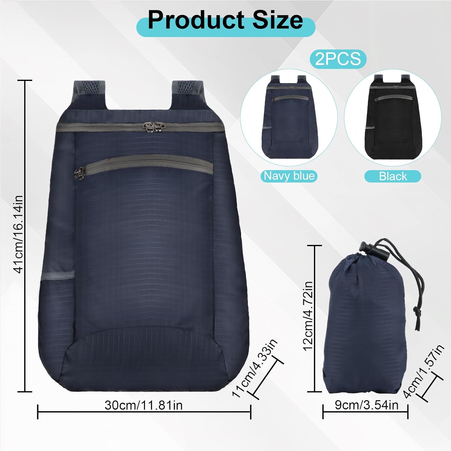 JSMTKJ Ultraleichte faltbare Rucksäcke 2er-Pack, packbare Wanderrucksäcke | Wasserdichter faltbarer Outdoor-Rucksack für Camping, Wandern, Reisen, Sport und Alltag. Ultraleicht – Bild 2