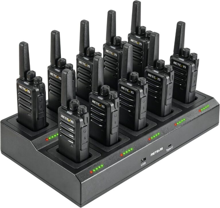 Retevis RT668 PMR446 Funkgerät-Set mit 10-in-1-Ladegerät Typ-C USB, 10er-Pack | Wiederaufladbares 2-Wege-Radio für den Geschäftsbetrieb, effizientes Laden, abnehmbare Steckplätze, robustes Design