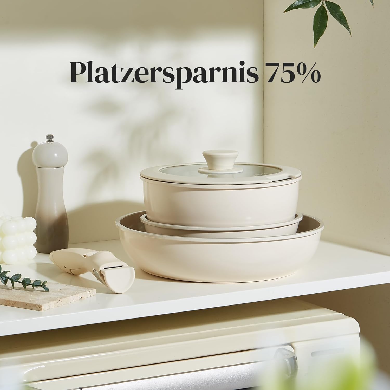 Redchef Keramik-Pfannenset mit abnehmbarem Griff, 5-teilige Töpfe mit abnehmbarem Griff, Induktion, platzsparendes Kochgeschirr (PTFE-frei, PFAS-frei, PFOA-frei), ofen- und spülmaschinenfest – Bild 2