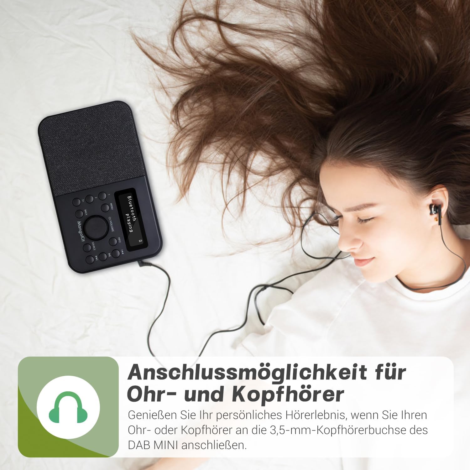 PR2S Tragbares DAB+-Digitalradio, UKW-Radio für die Küche, Bluetooth-Lautsprecher, persönliches DAB-Radio, Display, Wecker und Uhr, 40 voreingestellte Sender, Kopfhöreranschluss, Schwarz – Bild 9