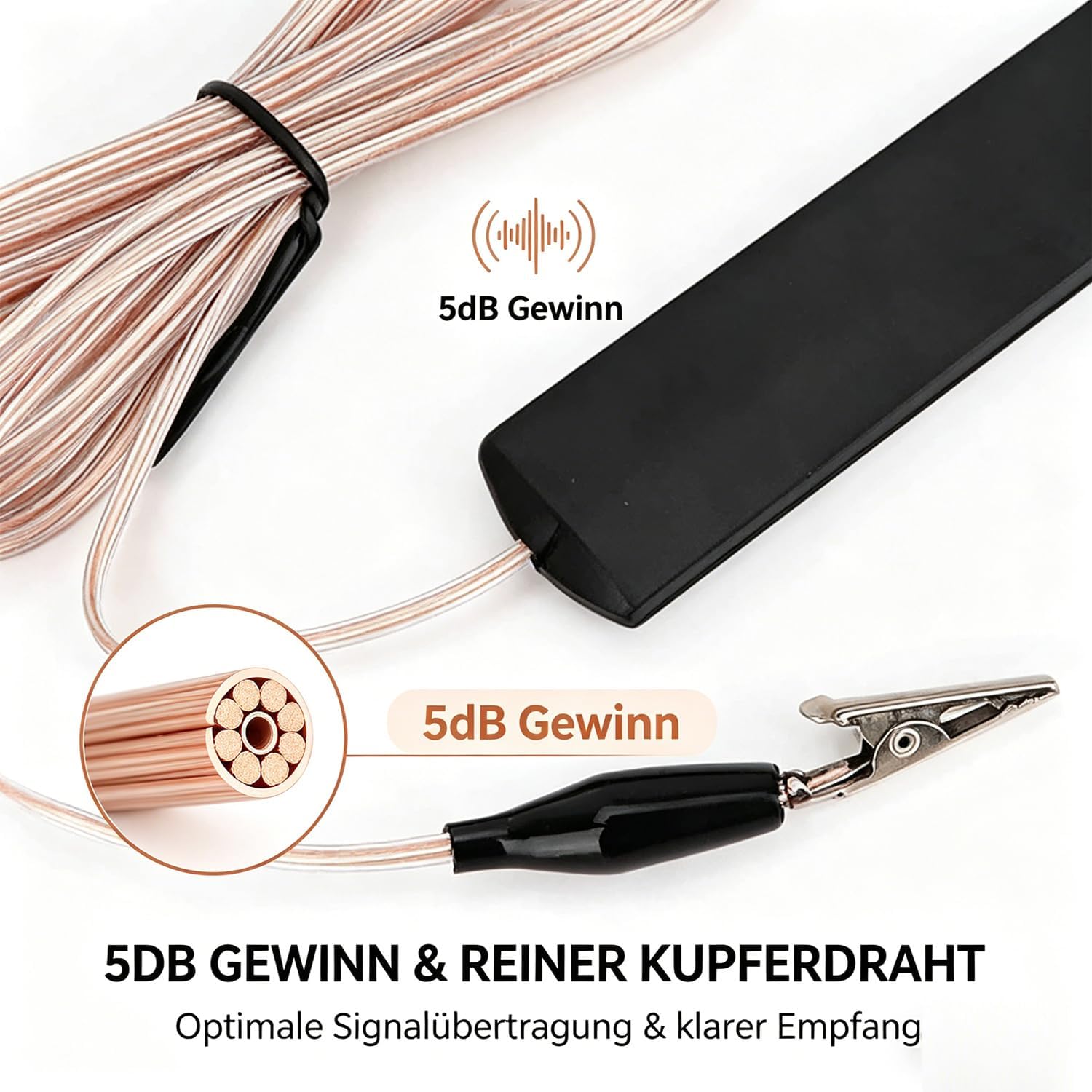 ANT-108SE Wurfantenne, 3,2 m, Kupferdraht, UKW-Antenne, Radio, 5 dB Verstärkung, Innenantenne FM, FM-Wurfantenne mit Klemme für Heim-Audio, Verstärker und AV-Receiver – Bild 5