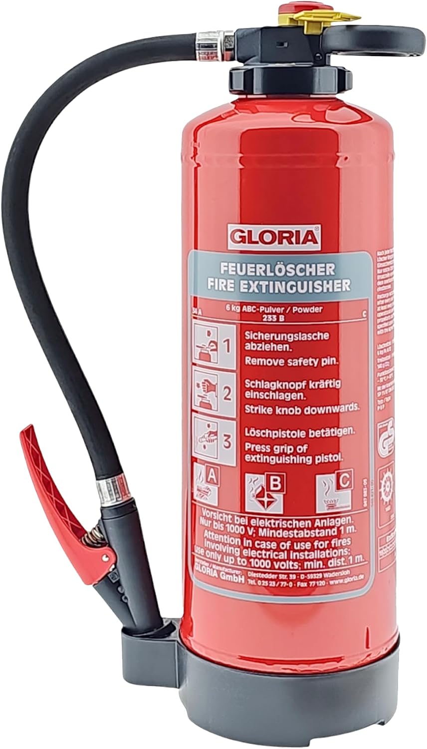 Gloria P6PRO – 6 kg Ladepulver-Feuerlöscher (ABC) mit Wandhalterung – inklusive Wartungszertifikat und aktueller Prüfplakette – Bild 4
